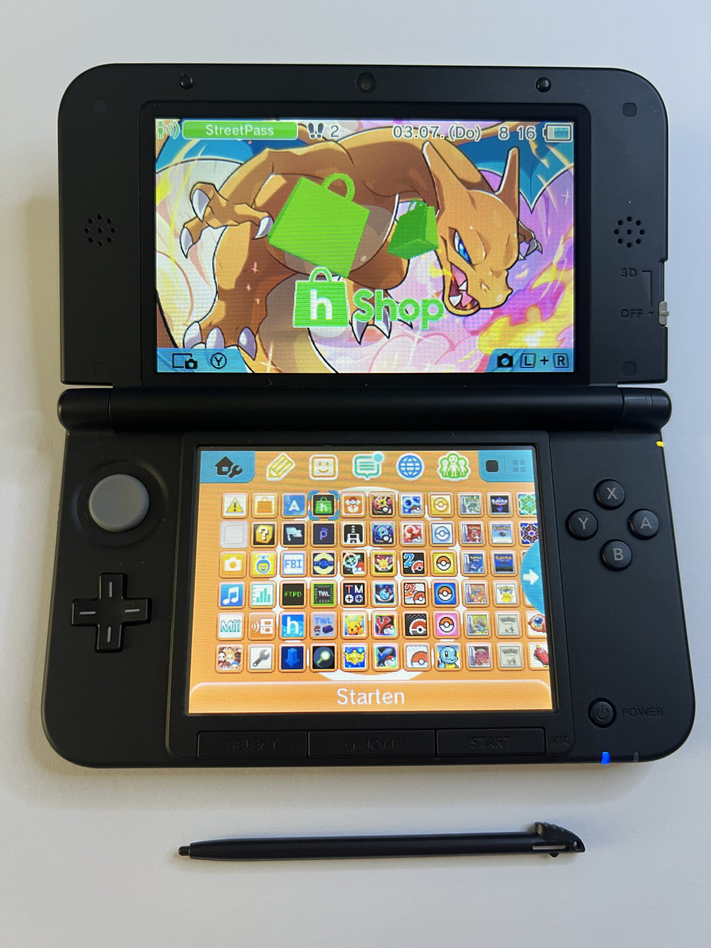 Nintendo 3DS XL Konsole Glurak Edition mit 128GB, Pokemon Bank, Poke Mover & vielen Extras
