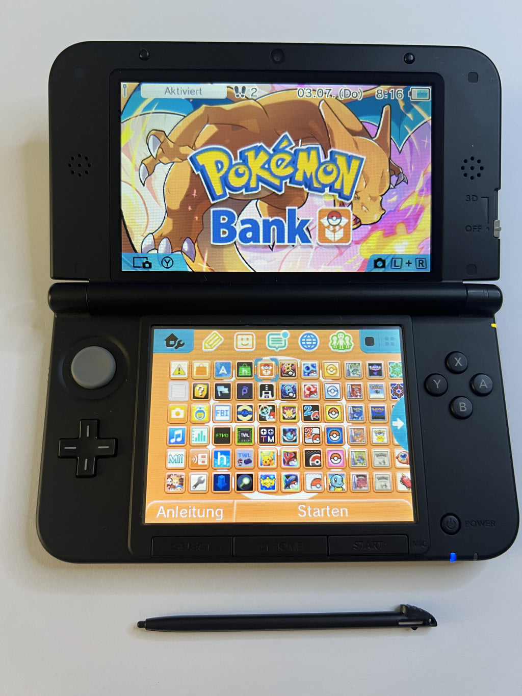 Nintendo 3DS XL Konsole Glurak Edition mit 128GB, Pokemon Bank, Poke Mover & vielen Extras