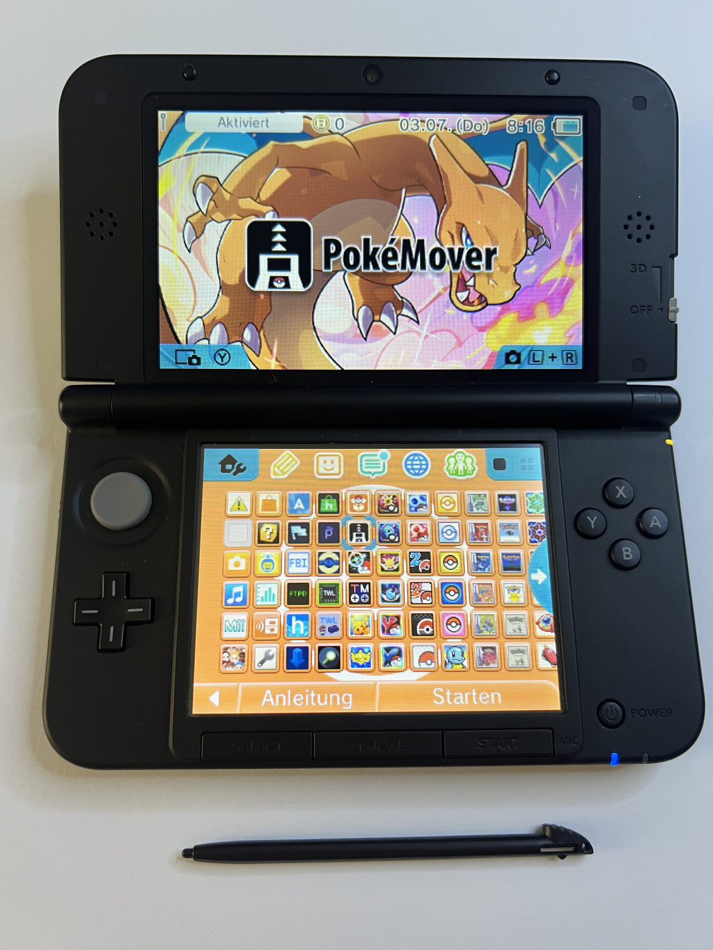 Nintendo 3DS XL Konsole Glurak Edition mit 128GB, Pokemon Bank, Poke Mover & vielen Extras