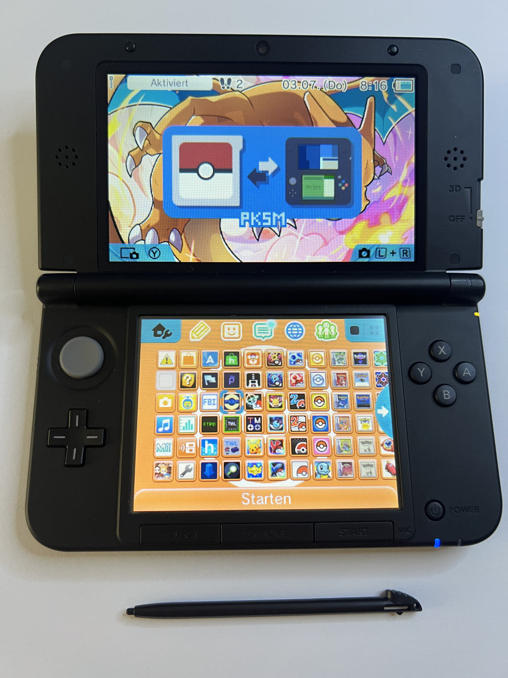 Nintendo 3DS XL Konsole Glurak Edition mit 128GB, Pokemon Bank, Poke Mover & vielen Extras