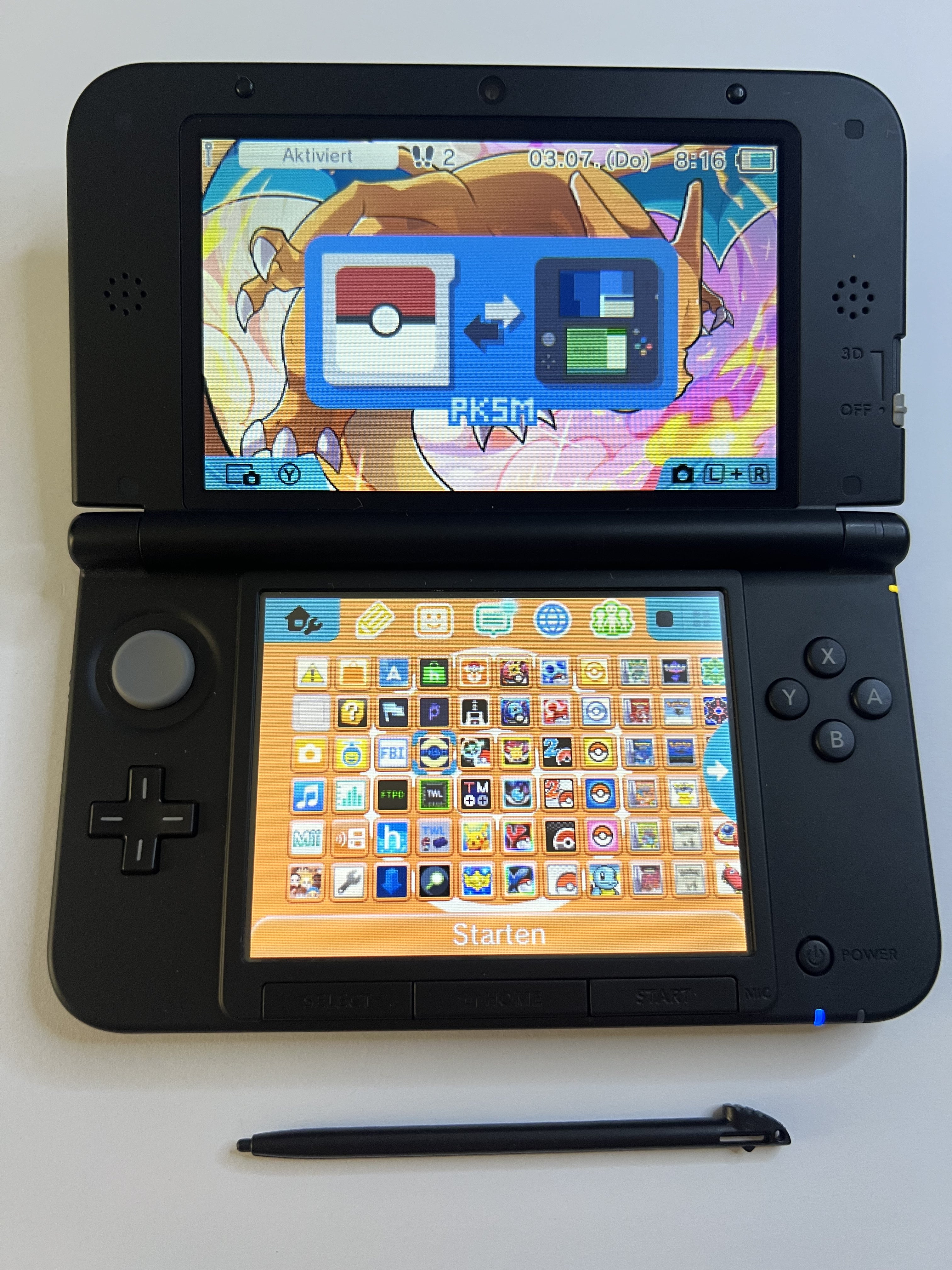 Nintendo 3DS XL Konsole Glurak Edition mit 128GB, Pokemon Bank, Poke Mover & vielen Extras