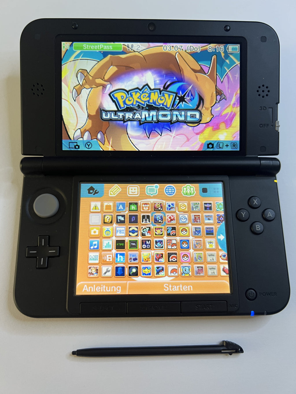 Nintendo 3DS XL Konsole Glurak Edition mit 128GB, Pokemon Bank, Poke Mover & vielen Extras
