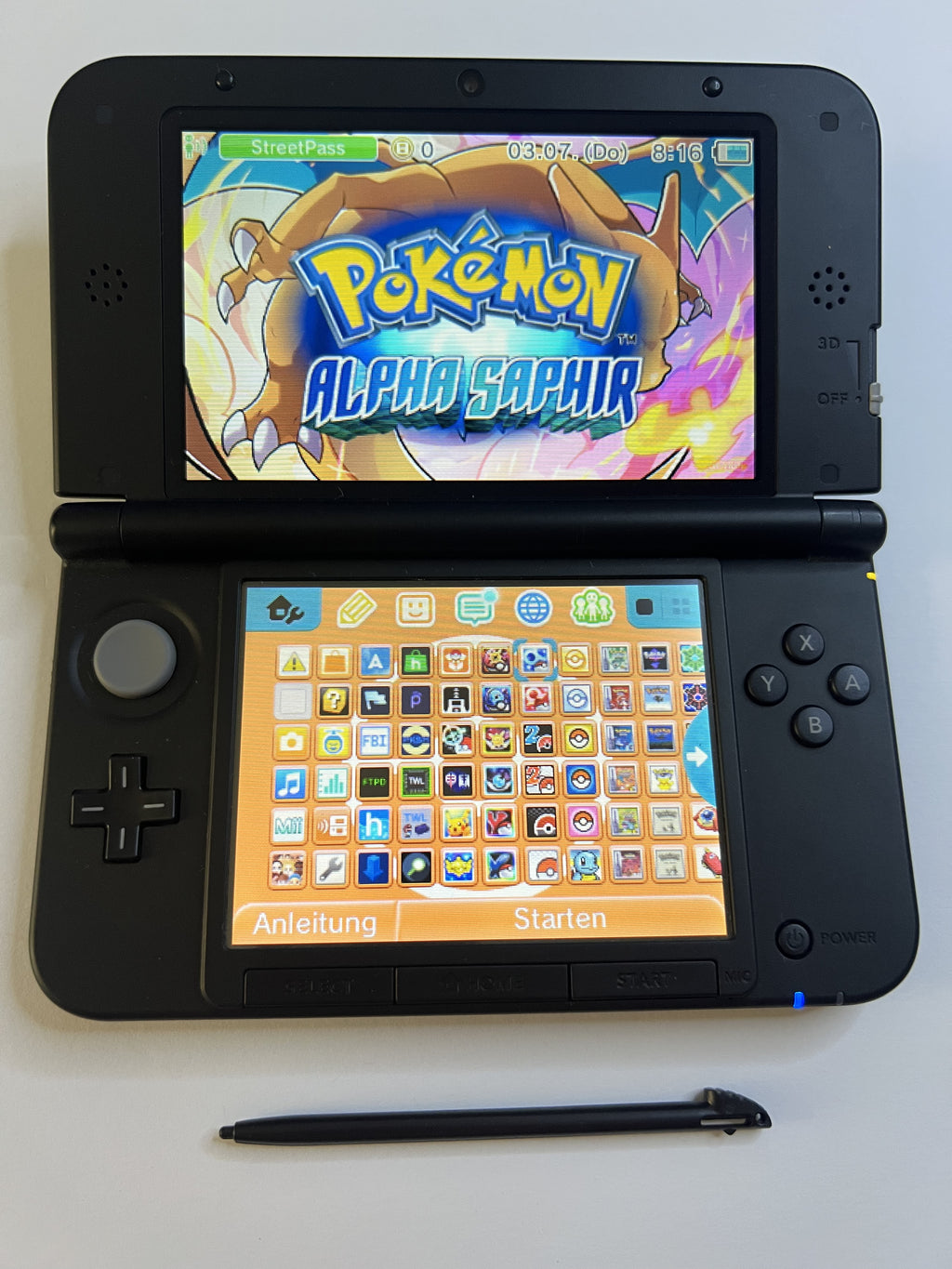 Nintendo 3DS XL Konsole Glurak Edition mit 128GB, Pokemon Bank, Poke Mover & vielen Extras