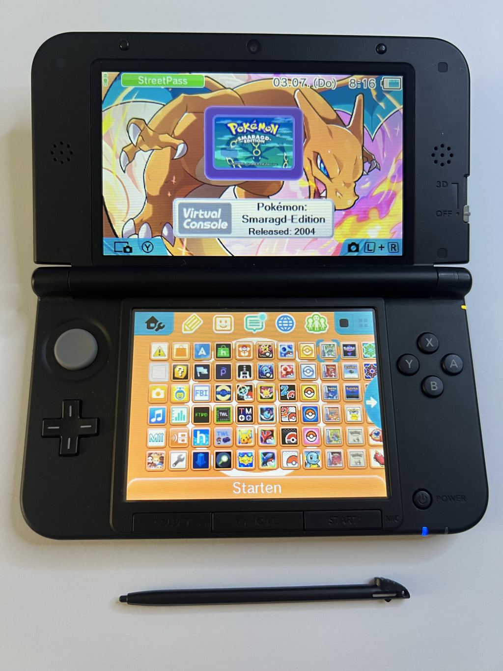 Nintendo 3DS XL Konsole Glurak Edition mit 128GB, Pokemon Bank, Poke Mover & vielen Extras