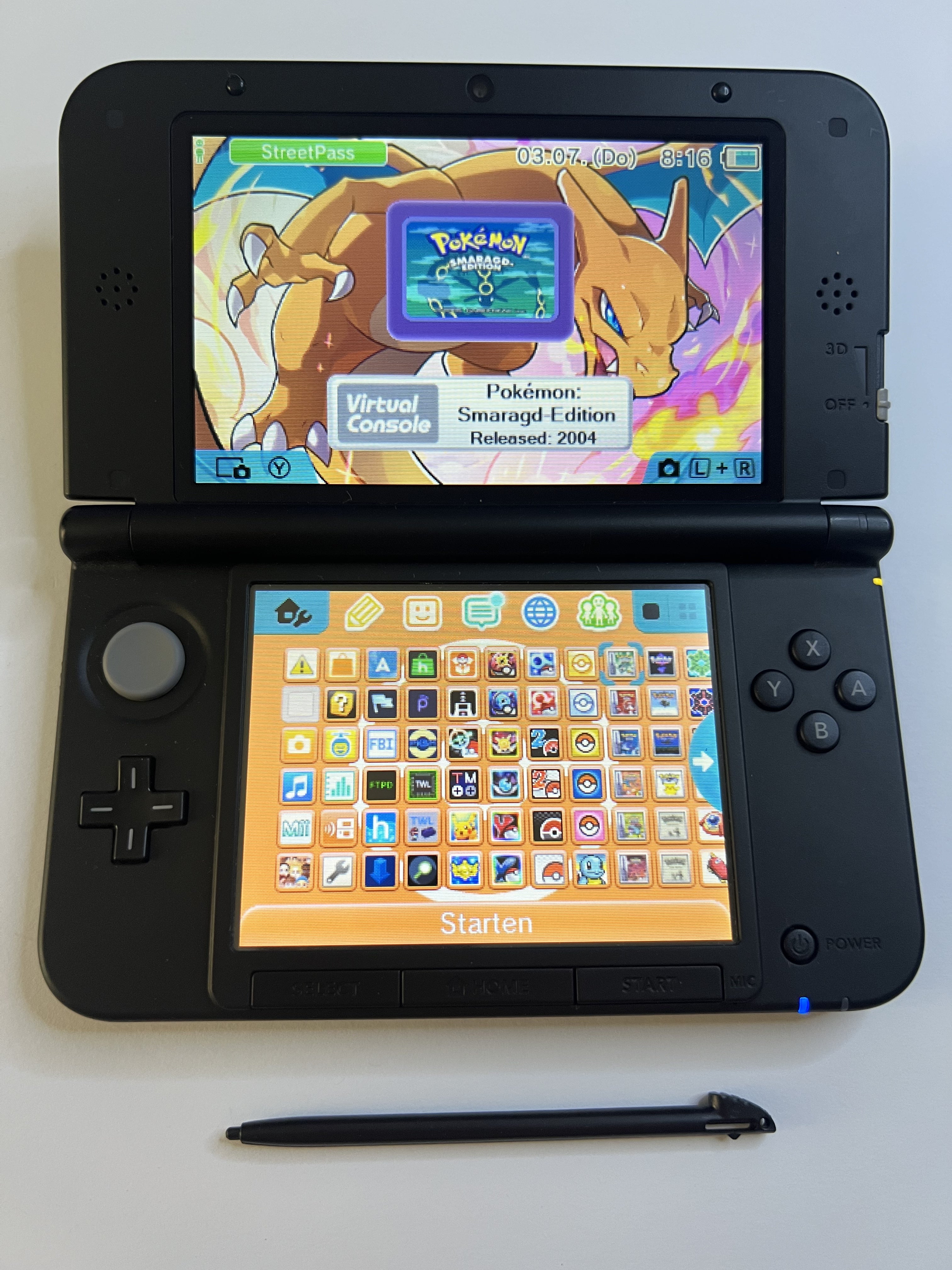 Nintendo 3DS XL Konsole Glurak Edition mit 128GB, Pokemon Bank, Poke Mover & vielen Extras