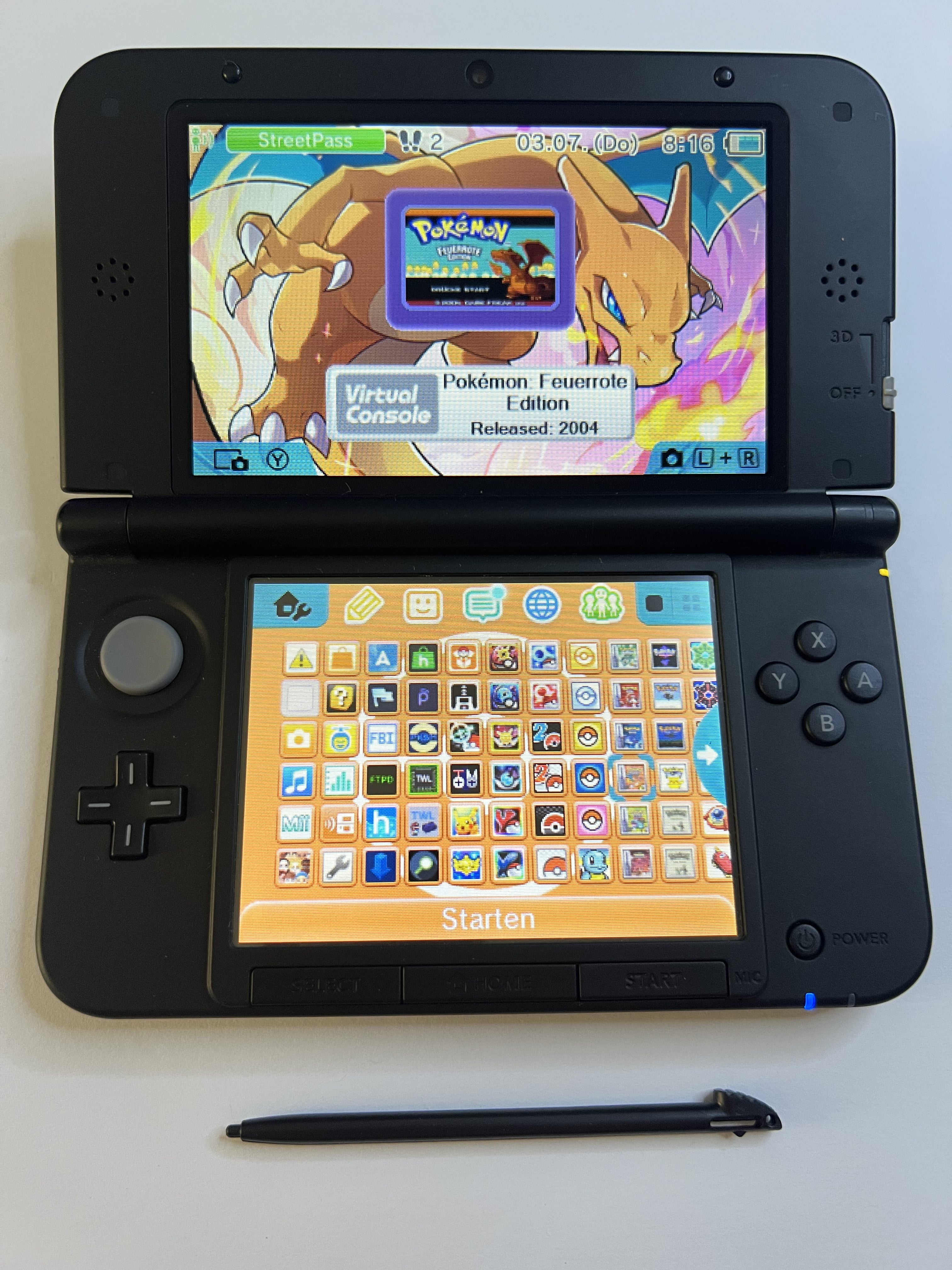 Nintendo 3DS XL Konsole Glurak Edition mit 128GB, Pokemon Bank, Poke Mover & vielen Extras