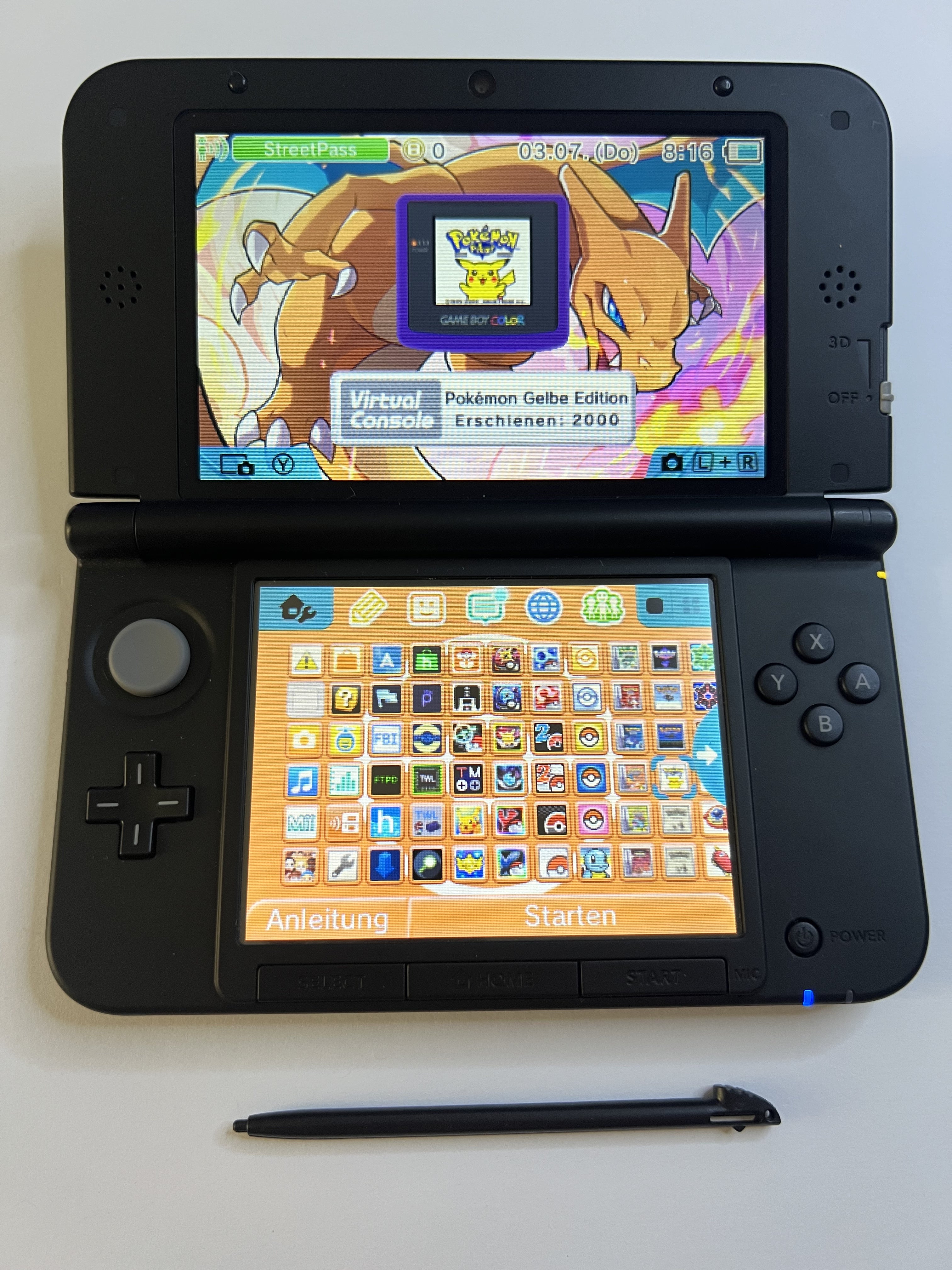 Nintendo 3DS XL Konsole Glurak Edition mit 128GB, Pokemon Bank, Poke Mover & vielen Extras