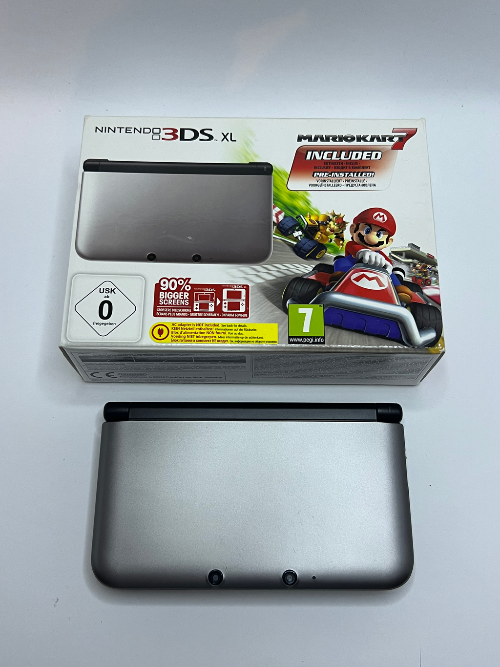 Nintendo 3DS XL Konsole silber in OVP CIB mit 128GB, Pokemon Bank, Poke Mover & vielen Extras