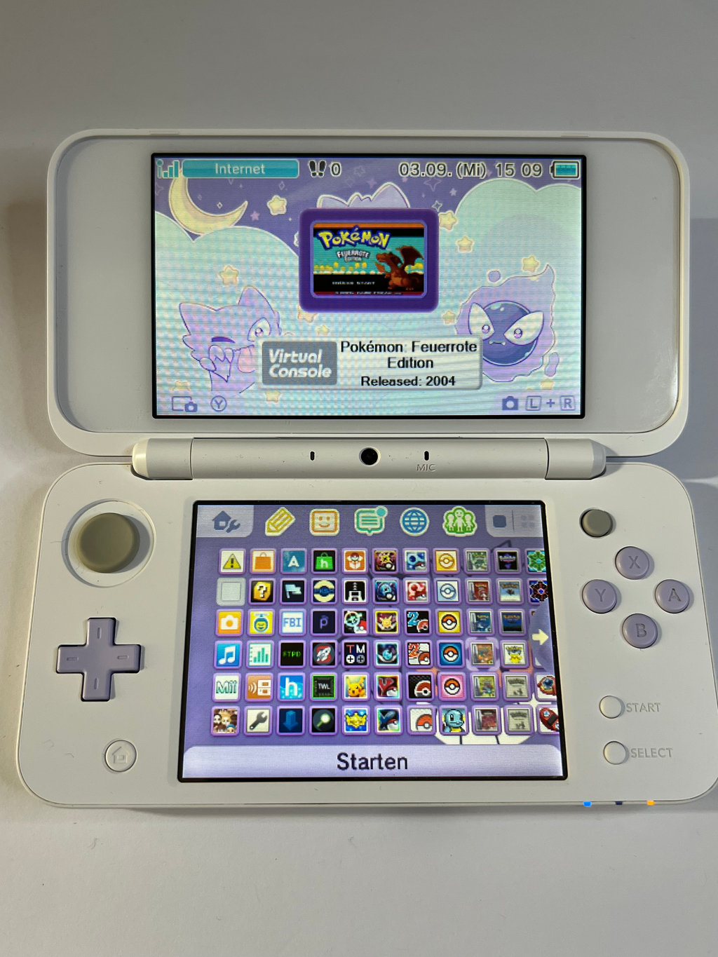 Nintendo New 2DS XL Konsole in weiß lavendel lila mit 128GB, Pokemon Bank, Poke Mover & vielen Extras