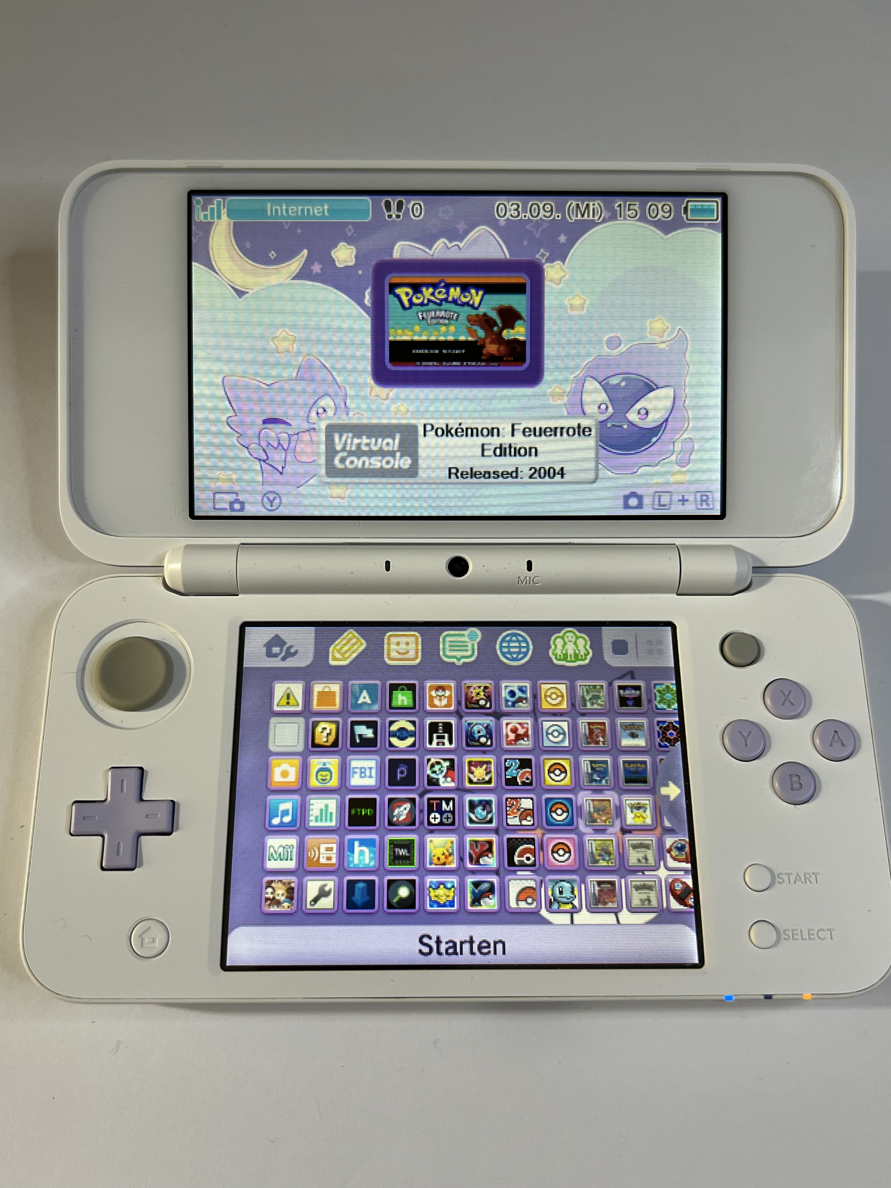 Nintendo New 2DS XL Konsole in weiß lavendel lila mit 128GB, Pokemon Bank, Poke Mover & vielen Extras