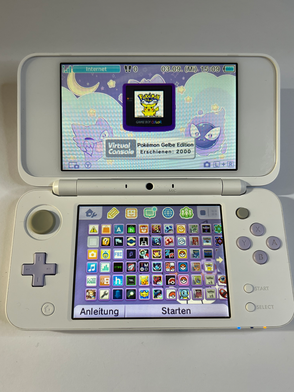 Nintendo New 2DS XL Konsole in weiß lavendel lila mit 128GB, Pokemon Bank, Poke Mover & vielen Extras
