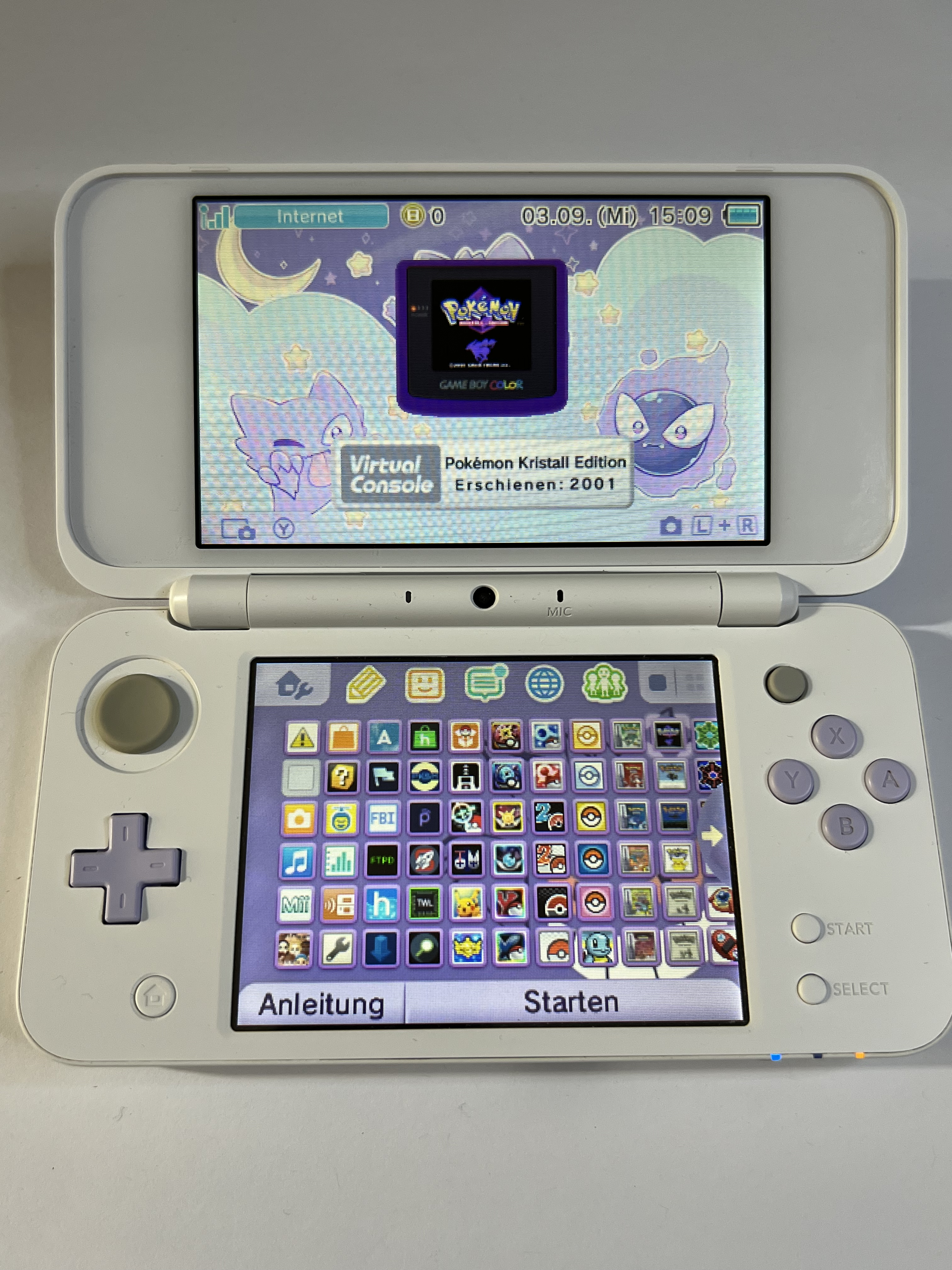 Nintendo New 2DS XL Konsole in weiß lavendel lila mit 128GB, Pokemon Bank, Poke Mover & vielen Extras