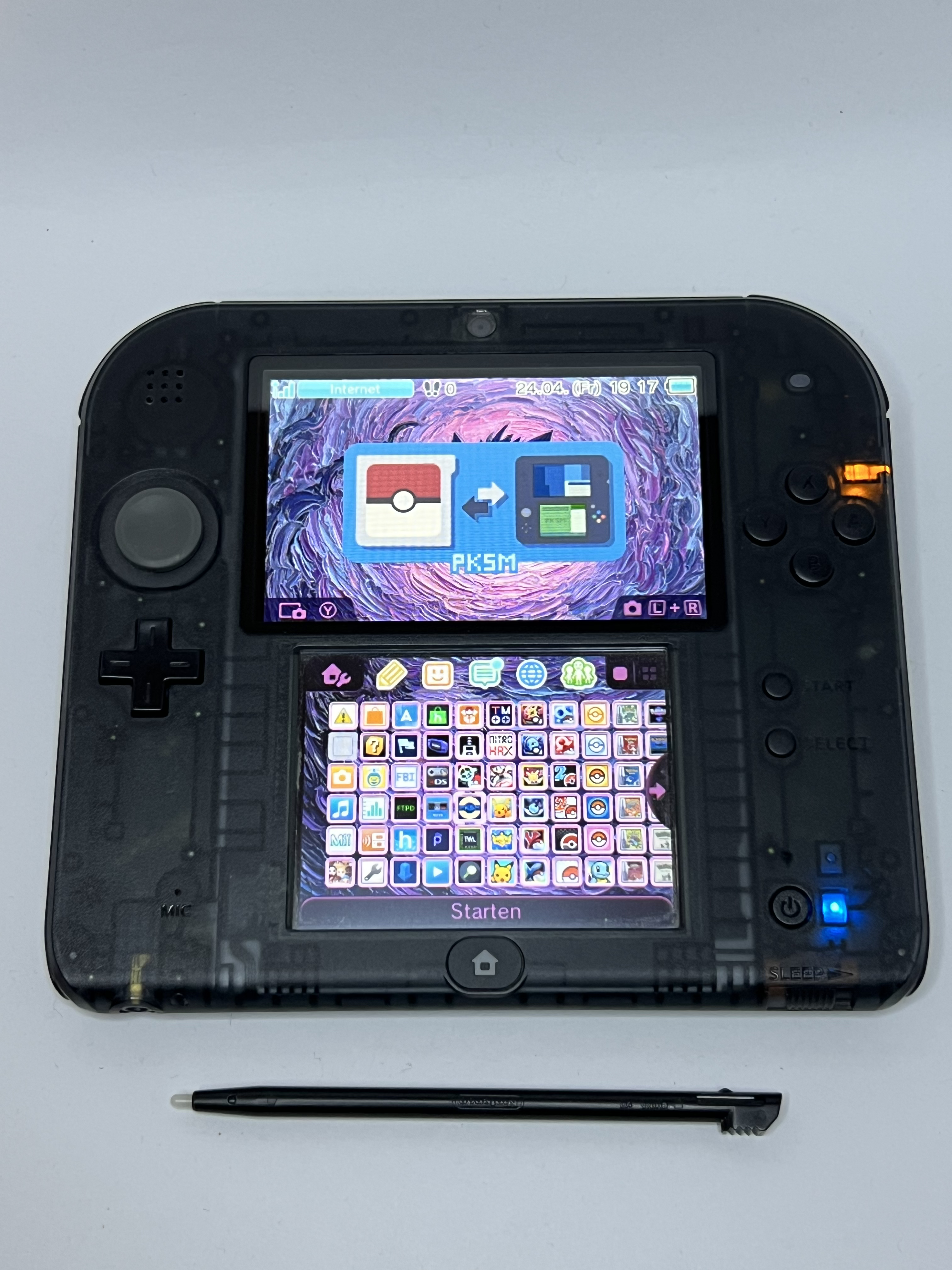 Nintendo 2DS Konsole schwarz transparent mit 128GB, Pokemon Bank, Poke Mover & vielen Extras