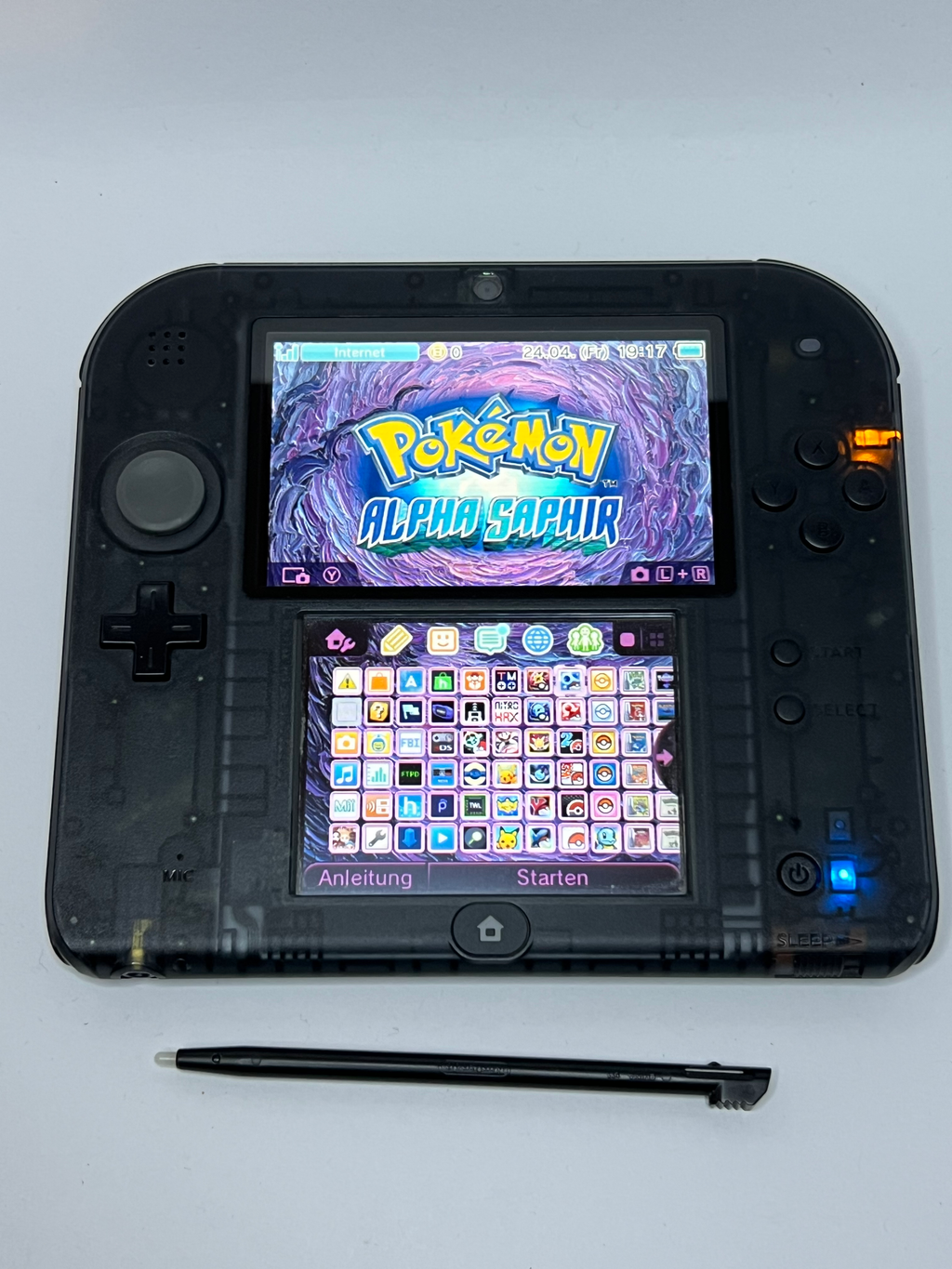 Nintendo 2DS Konsole schwarz transparent mit 128GB, Pokemon Bank, Poke Mover & vielen Extras