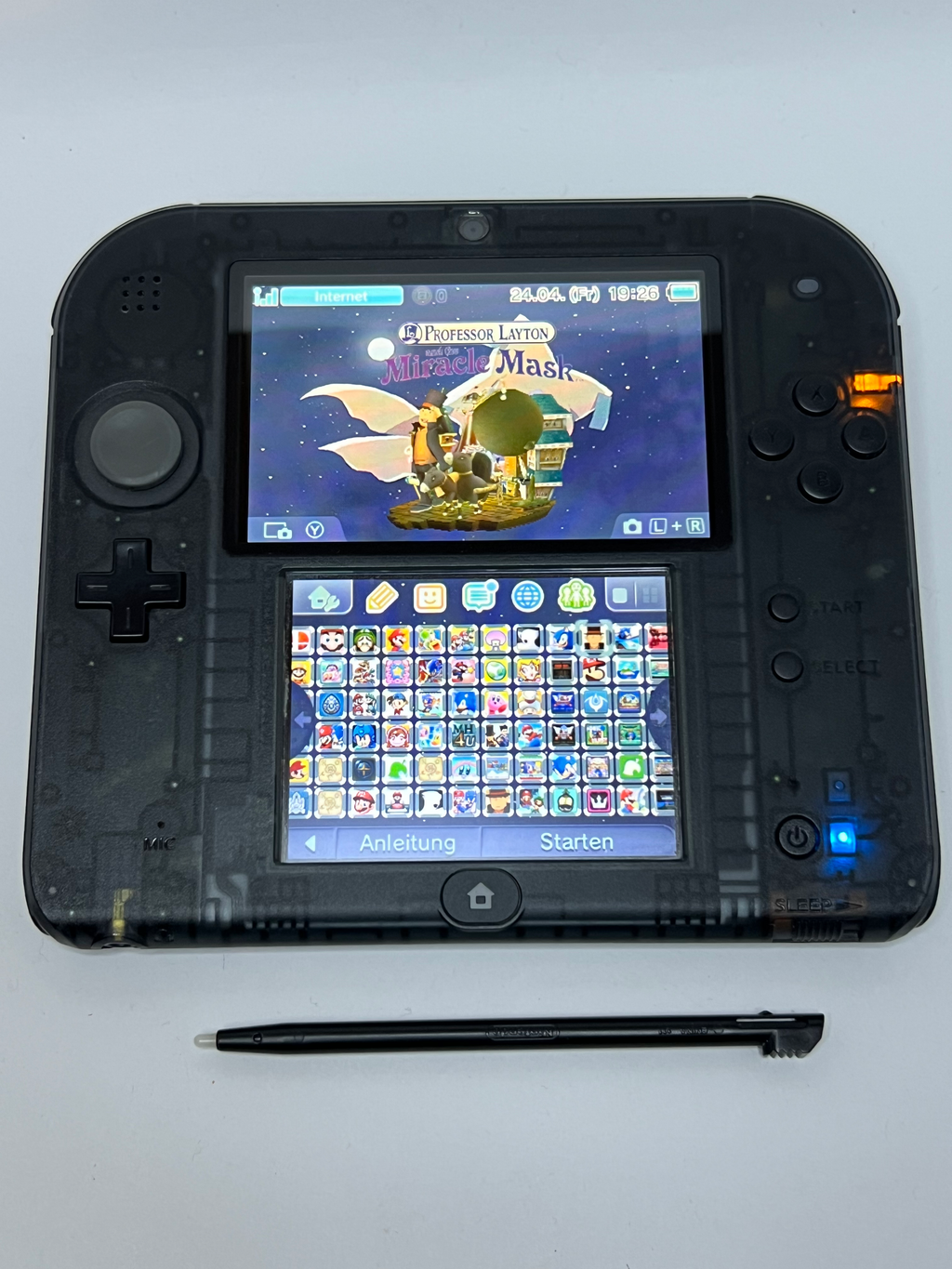 Nintendo 2DS Konsole schwarz transparent in OVP mit 128GB, Pokemon Bank, Poke Mover & vielen Extras