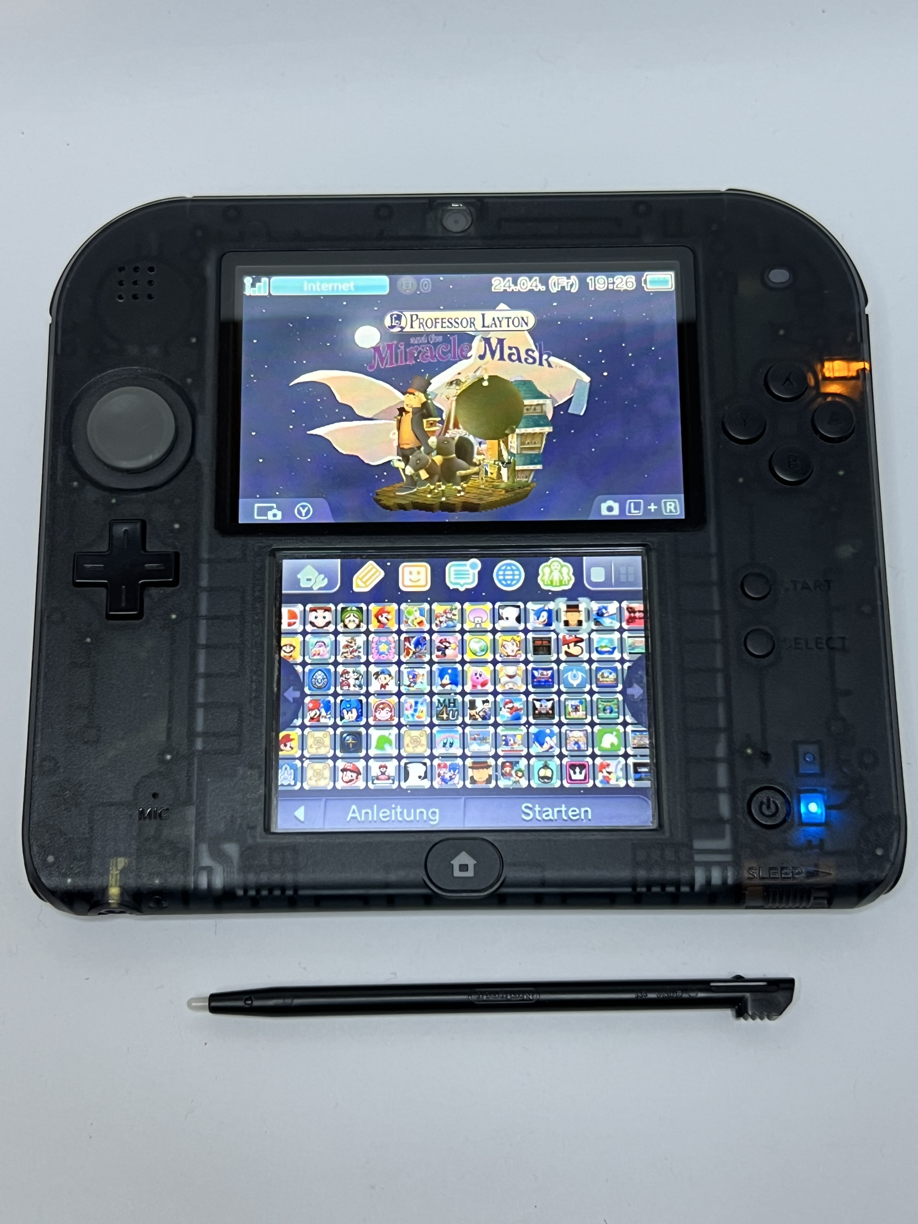 Nintendo 2DS Konsole schwarz transparent in OVP mit 128GB, Pokemon Bank, Poke Mover & vielen Extras