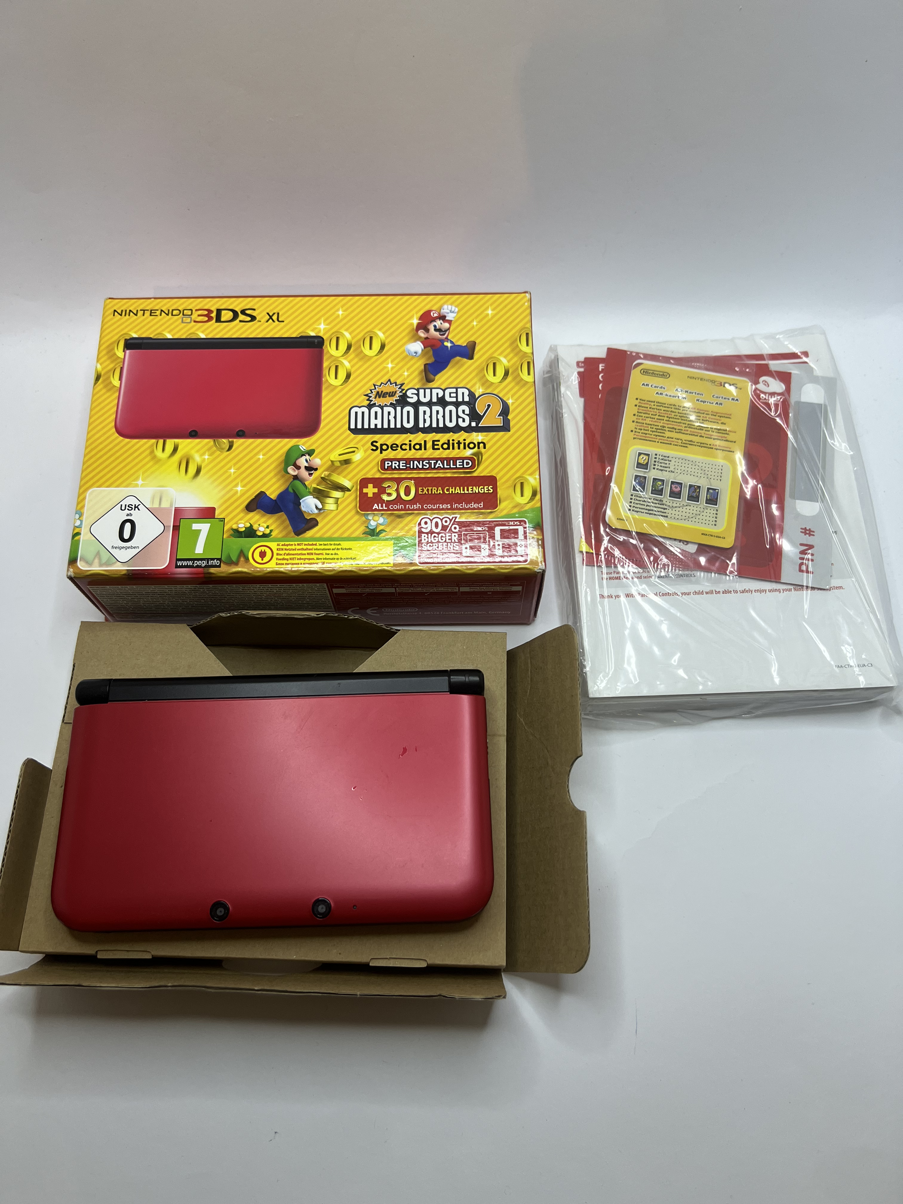 Nintendo 3DS XL Konsole rot CIB mit OVP, 128GB, Pokemon Bank, Poke Mover & vielen Extras