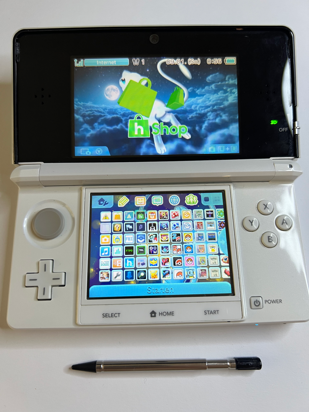 Nintendo 3DS Konsole perl weiß mit 128GB, Pokemon Bank, Poke Mover & vielen Extras