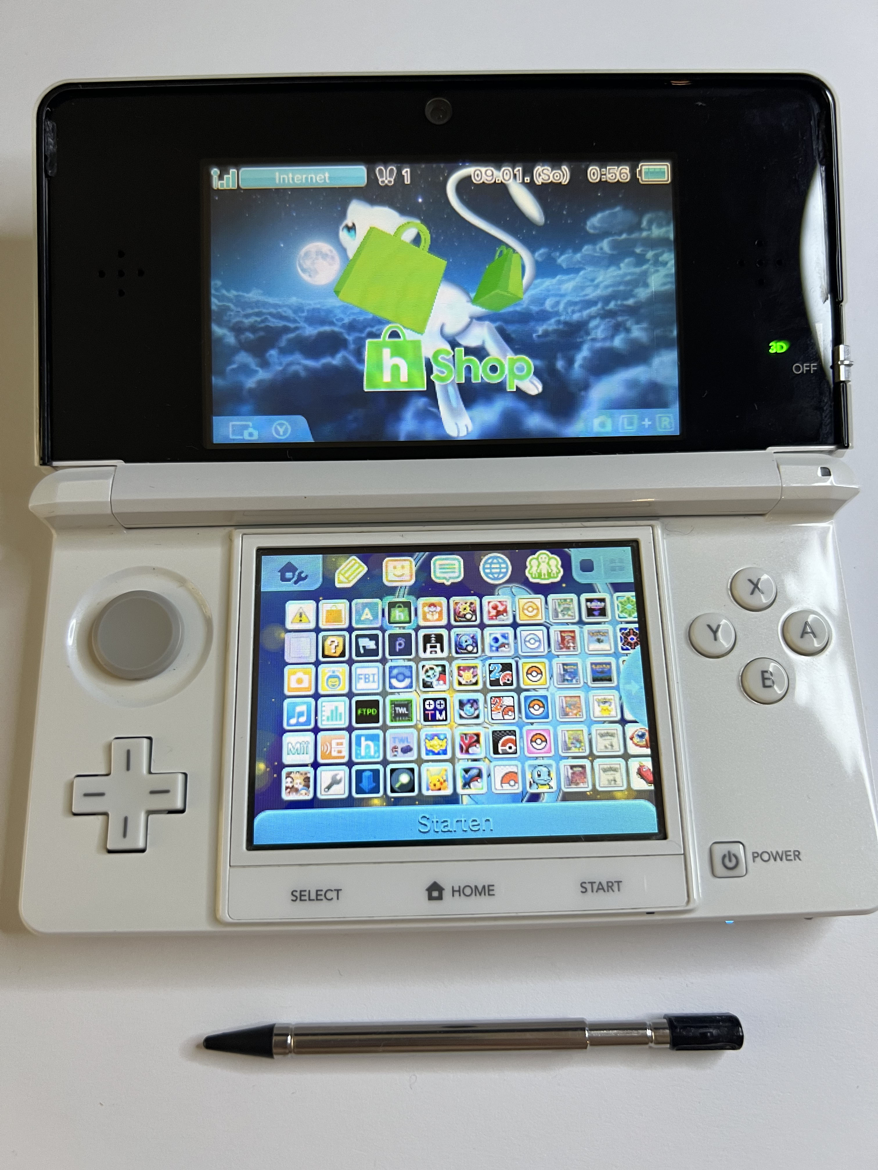 Nintendo 3DS Konsole perl weiß mit 128GB, Pokemon Bank, Poke Mover & vielen Extras