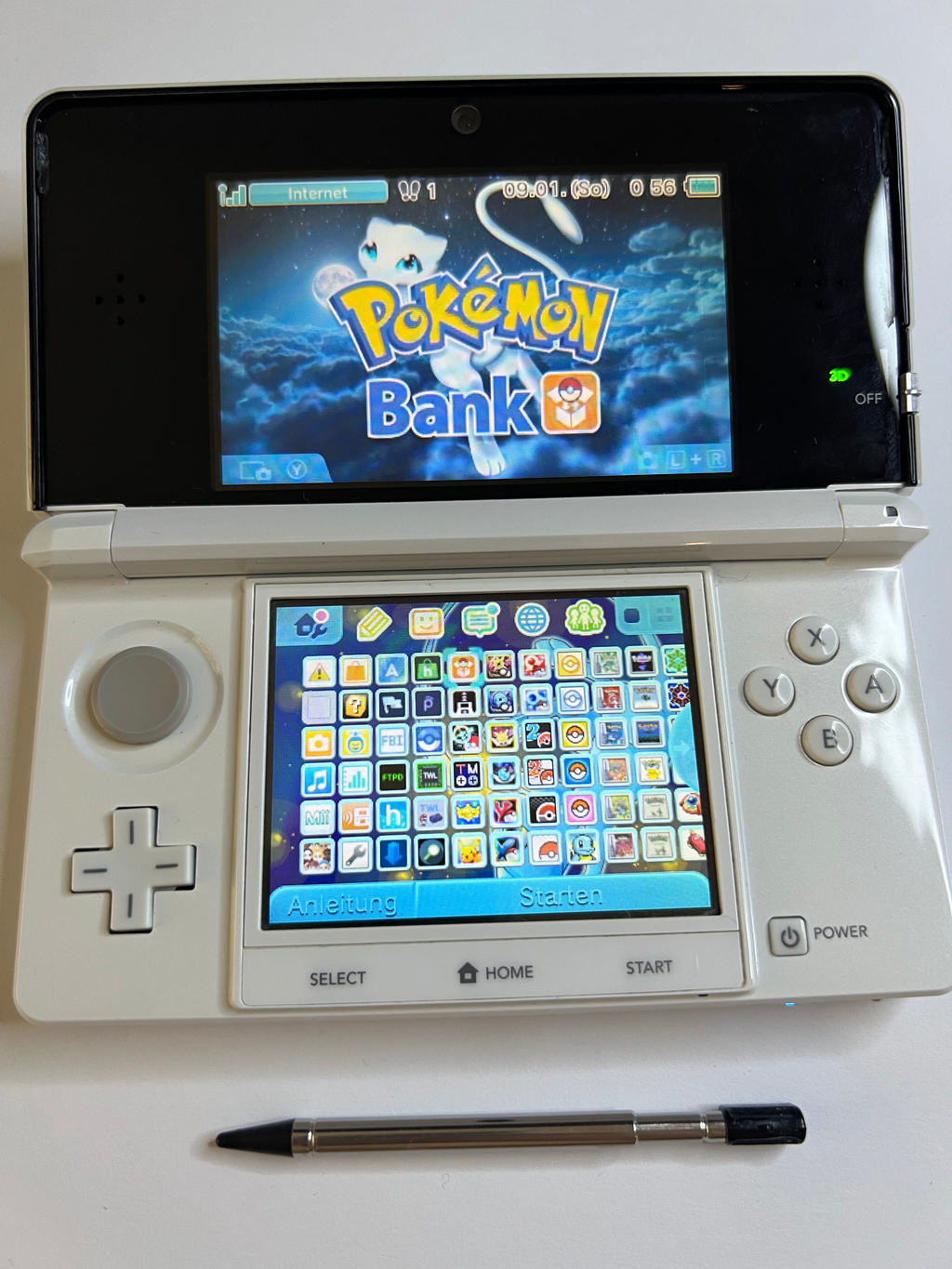 Nintendo 3DS Konsole perl weiß mit 128GB, Pokemon Bank, Poke Mover & vielen Extras