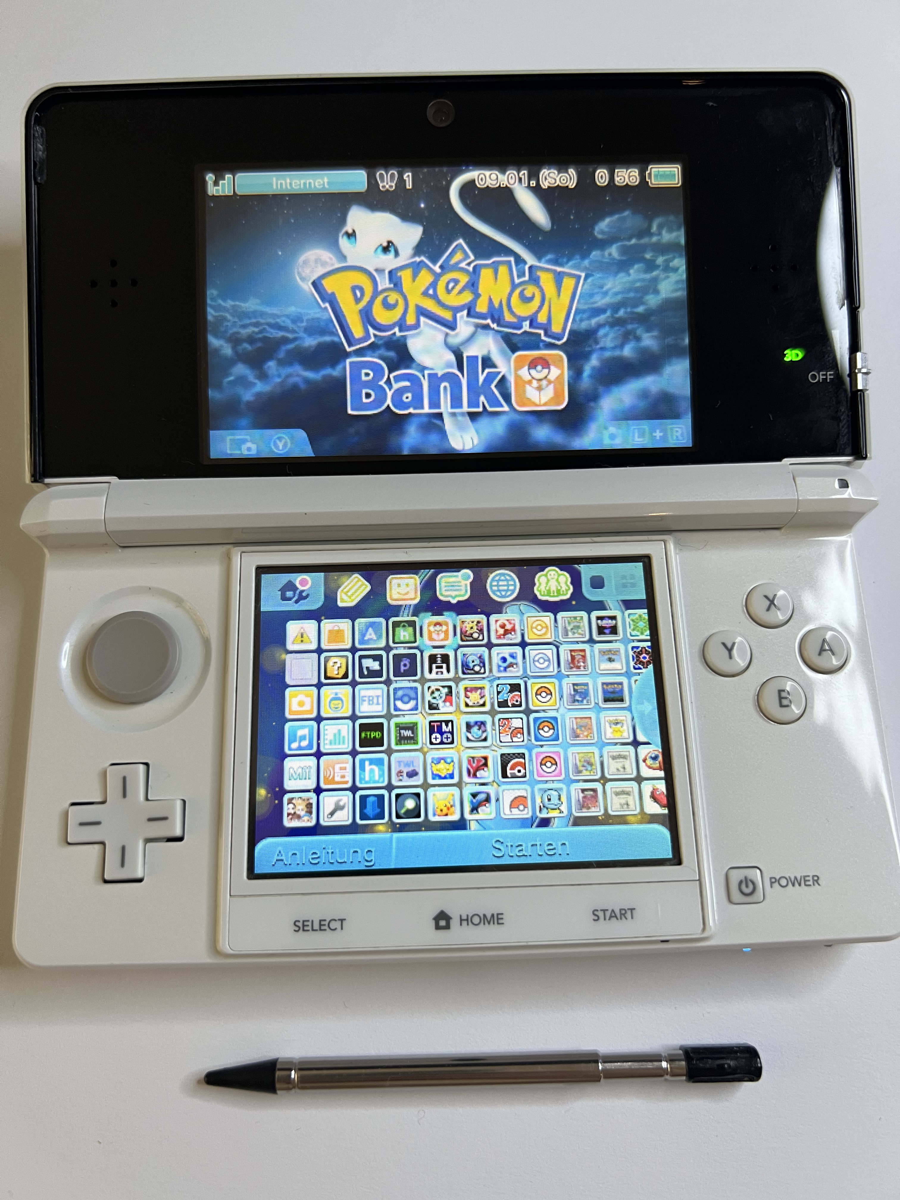 Nintendo 3DS Konsole perl weiß mit 128GB, Pokemon Bank, Poke Mover & vielen Extras