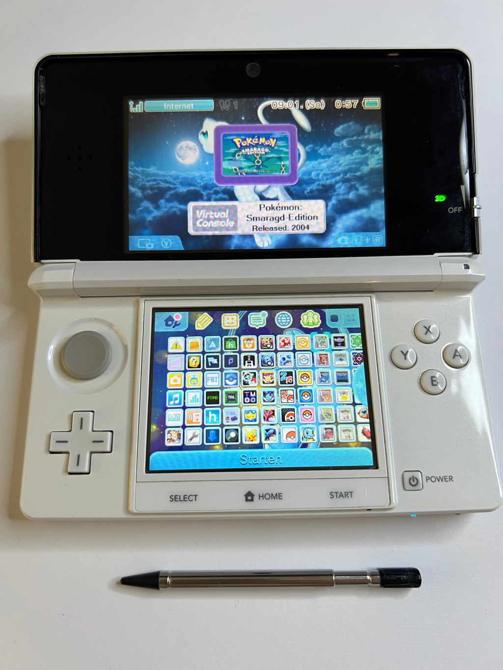 Nintendo 3DS Konsole perl weiß mit 128GB, Pokemon Bank, Poke Mover & vielen Extras