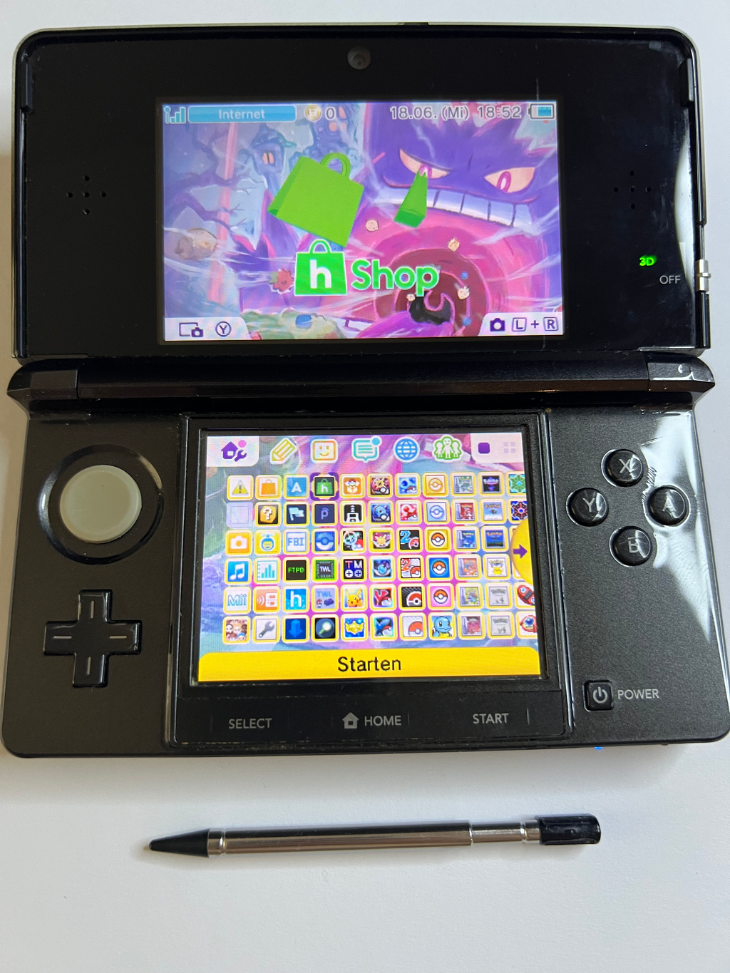 Nintendo 3DS Konsole cosmos schwarz mit 128GB, Pokemon Bank, Poke Mover & vielen Extras