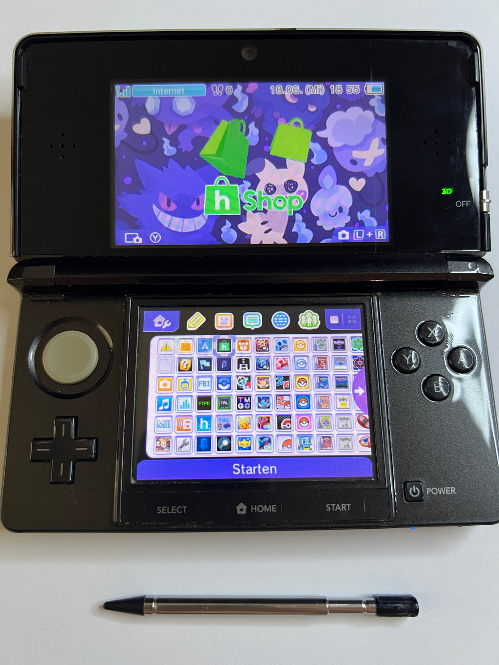 Nintendo 3DS Konsole in cosmos schwarz mit 128GB, Pokemon Bank, Poke Mover & vielen Extras