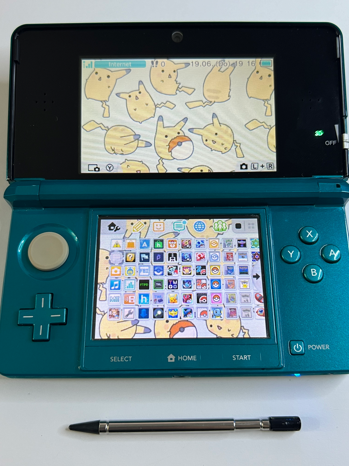 Nintendo 3DS Konsole türkis blau mit 128GB, Pokemon Bank, Poke Mover & vielen Extras