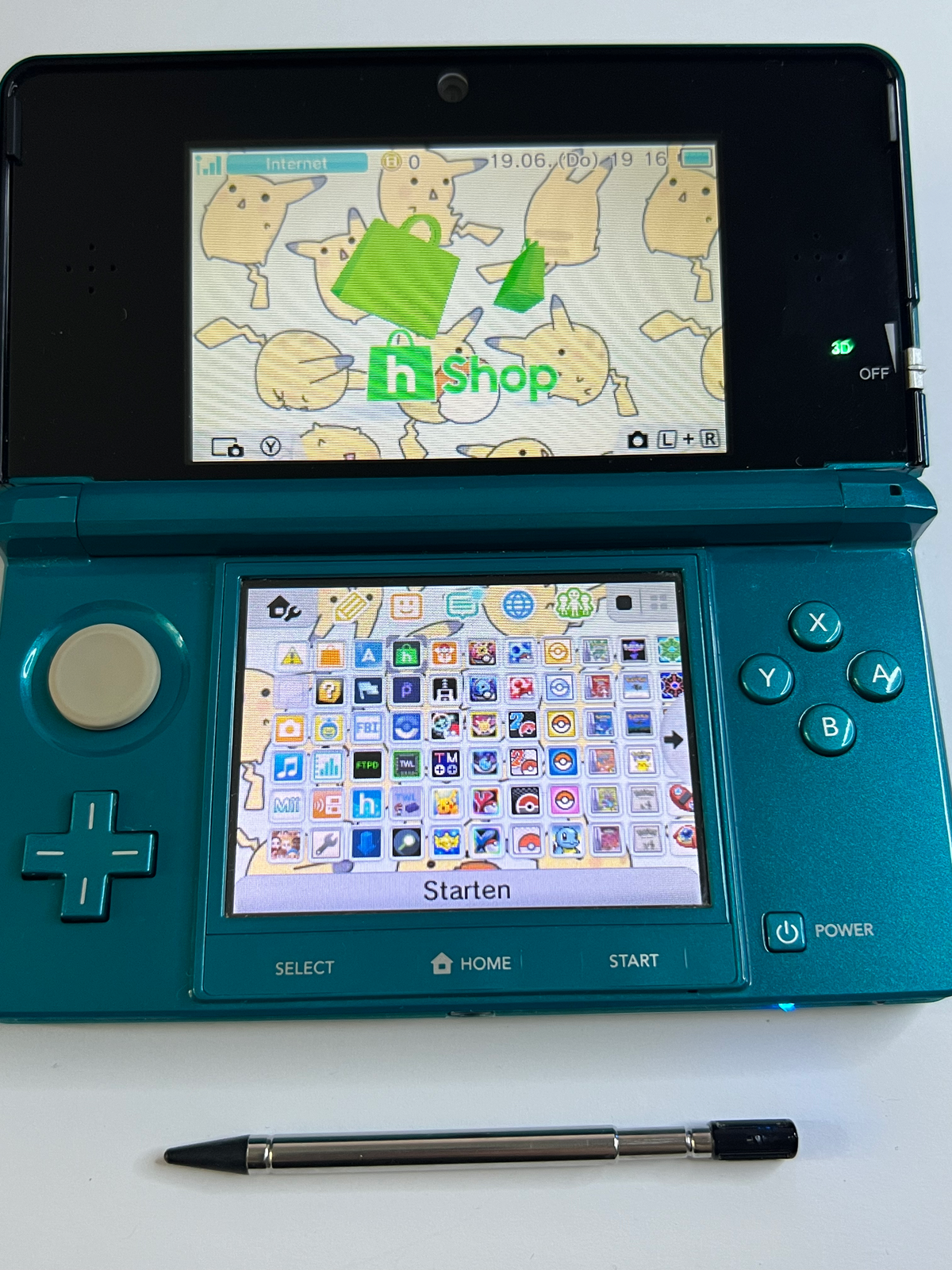 Nintendo 3DS Konsole türkis blau mit 128GB, Pokemon Bank, Poke Mover & vielen Extras