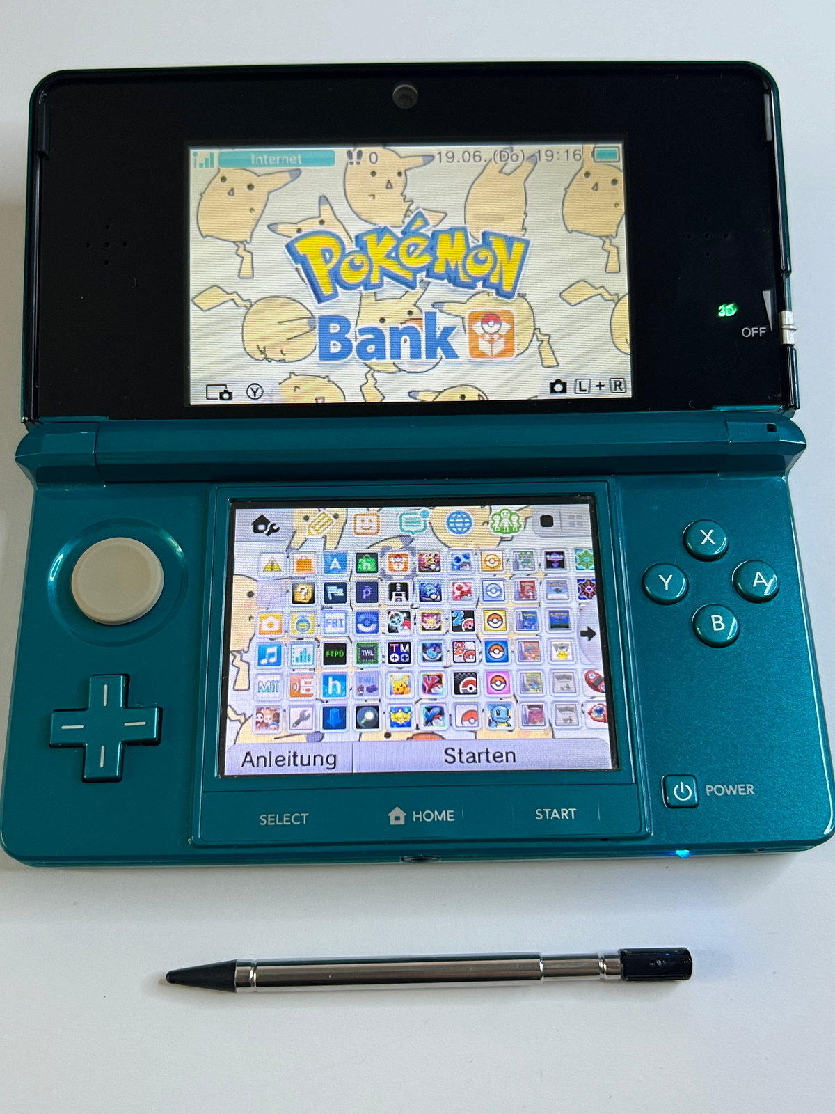 Nintendo 3DS Konsole türkis blau mit 128GB, Pokemon Bank, Poke Mover & vielen Extras