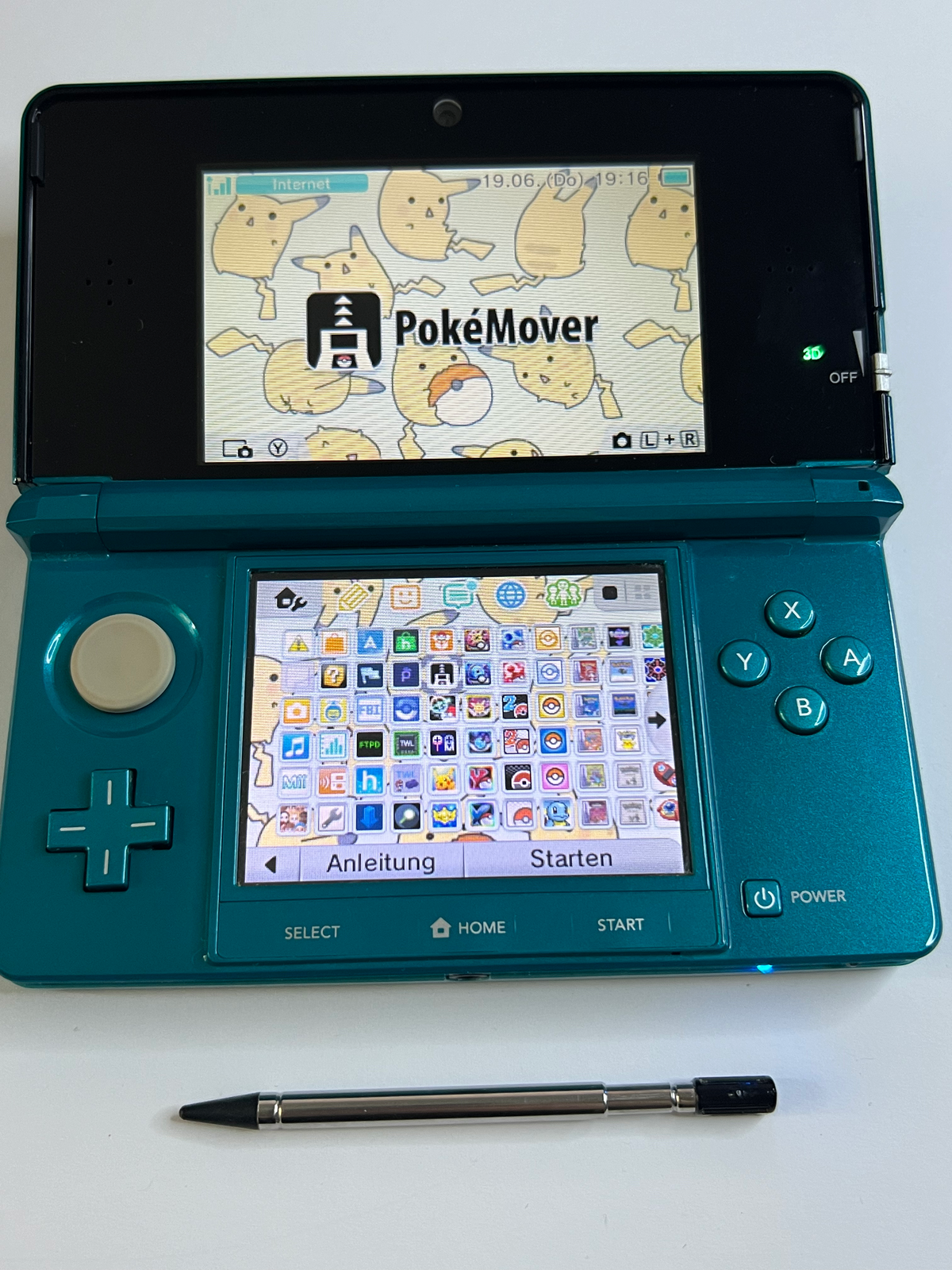Nintendo 3DS Konsole türkis blau mit 128GB, Pokemon Bank, Poke Mover & vielen Extras