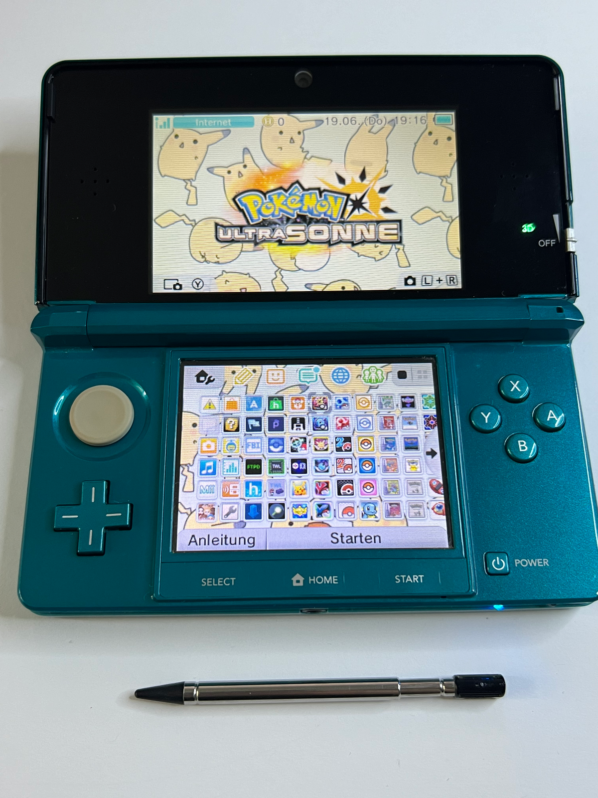 Nintendo 3DS Konsole türkis blau mit 128GB, Pokemon Bank, Poke Mover & vielen Extras
