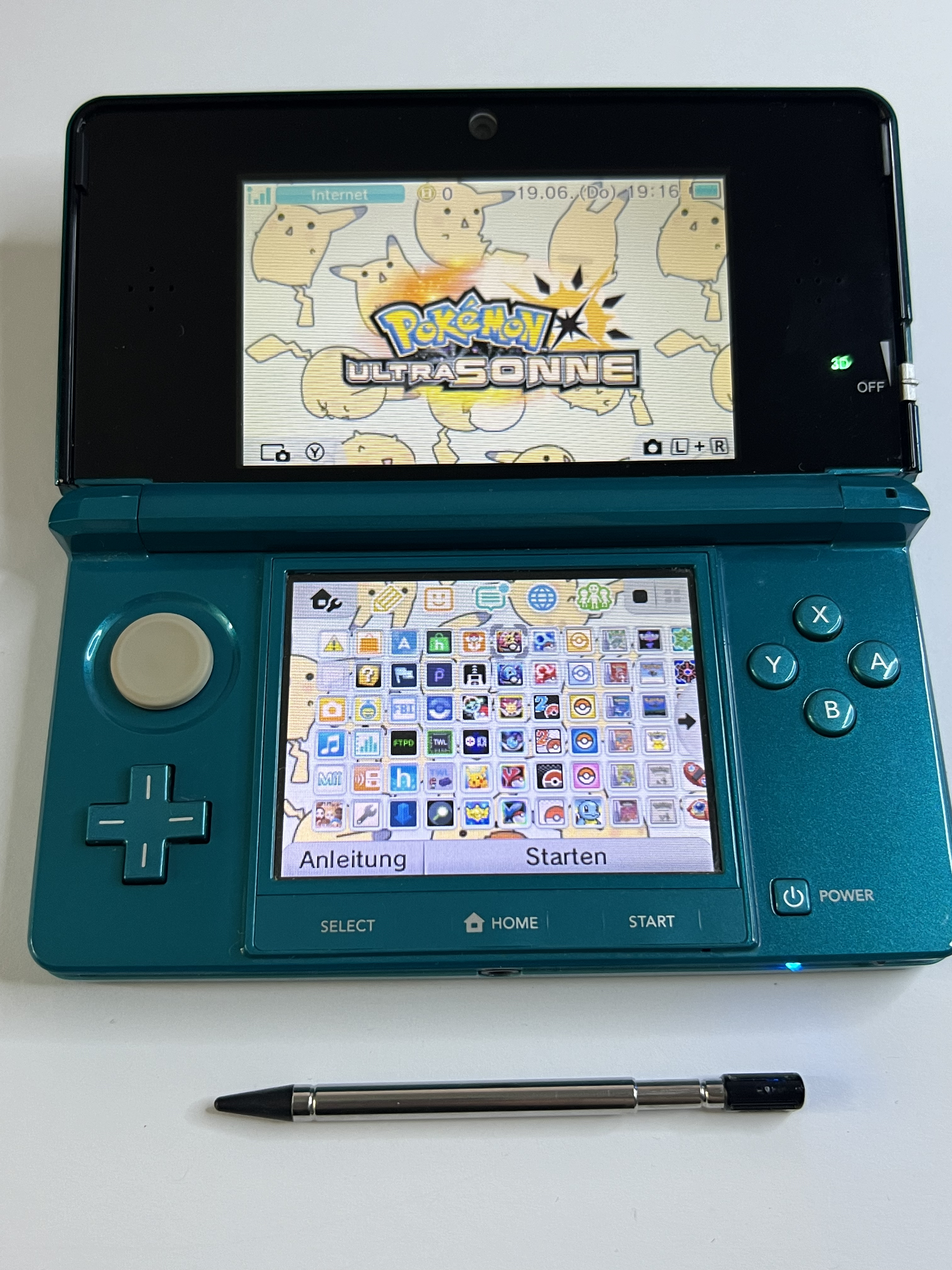 Nintendo 3DS Konsole aqua blau mit 128GB, Pokemon Bank, Poke Mover & vielen Extras
