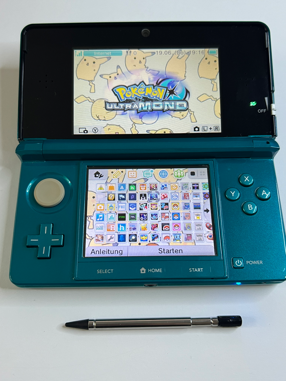 Nintendo 3DS Konsole türkis blau mit 128GB, Pokemon Bank, Poke Mover & vielen Extras