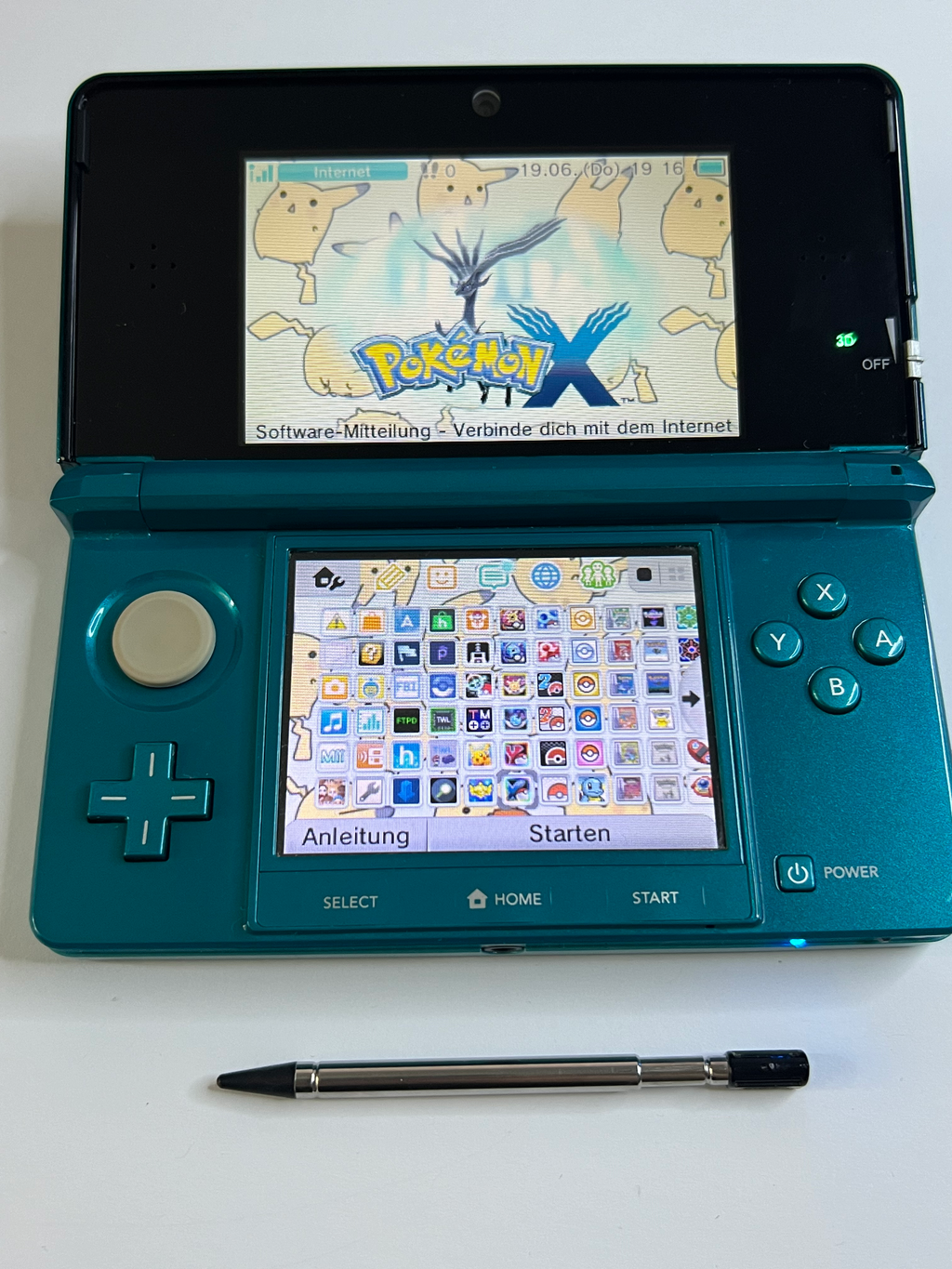 Nintendo 3DS Konsole türkis blau mit 128GB, Pokemon Bank, Poke Mover & vielen Extras