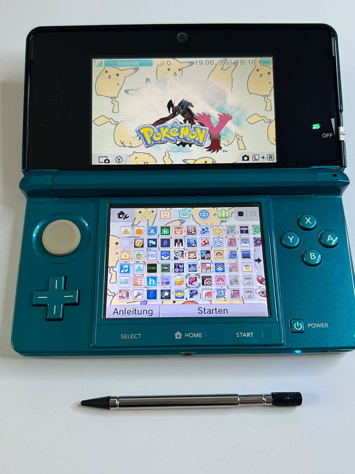 Nintendo 3DS Konsole türkis blau mit 128GB, Pokemon Bank, Poke Mover & vielen Extras