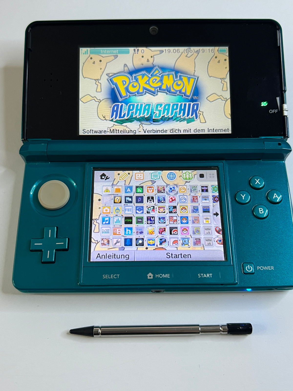 Nintendo 3DS Konsole türkis blau mit 128GB, Pokemon Bank, Poke Mover & vielen Extras