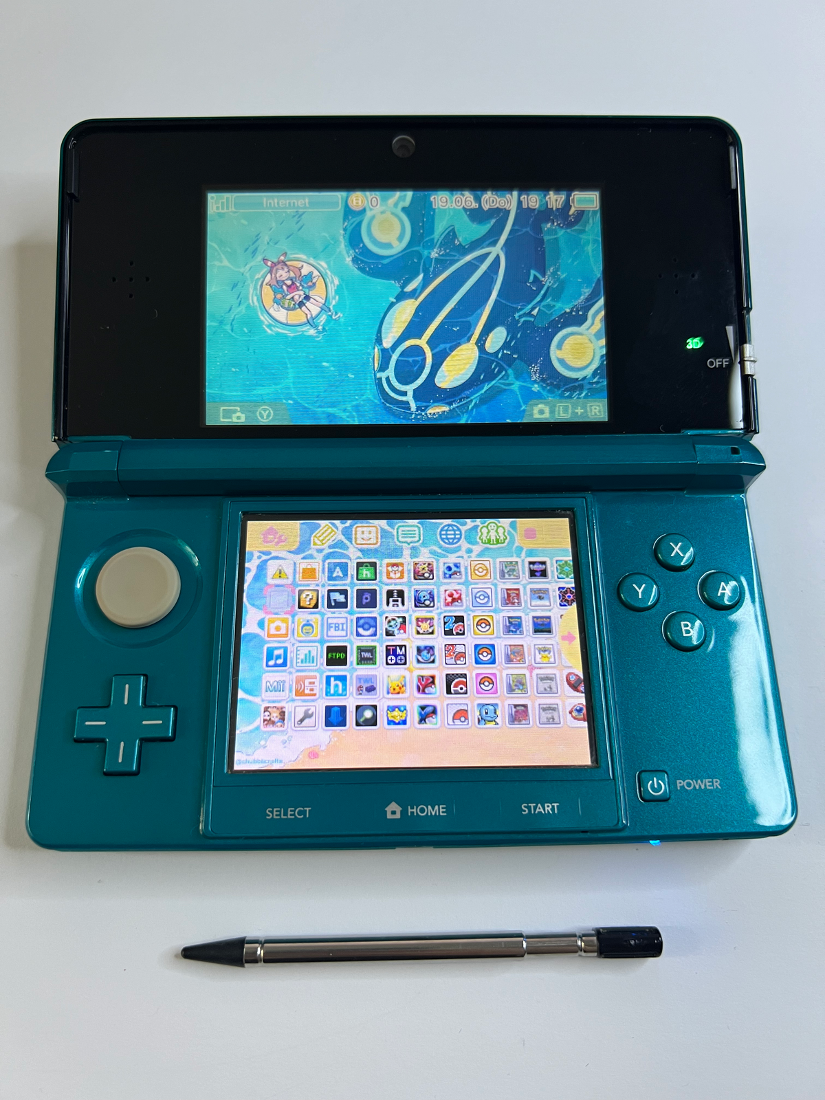 Nintendo 3DS Konsole türkis blau mit 128GB, Pokemon Bank, Poke Mover & vielen Extras