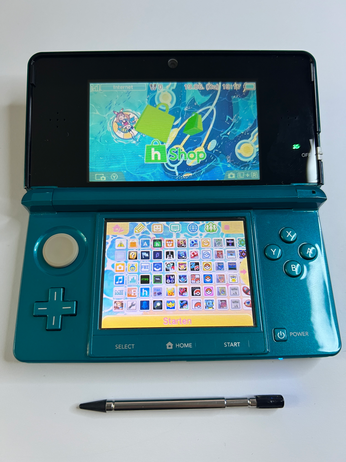 Nintendo 3DS Konsole türkis blau mit 128GB, Pokemon Bank, Poke Mover & vielen Extras