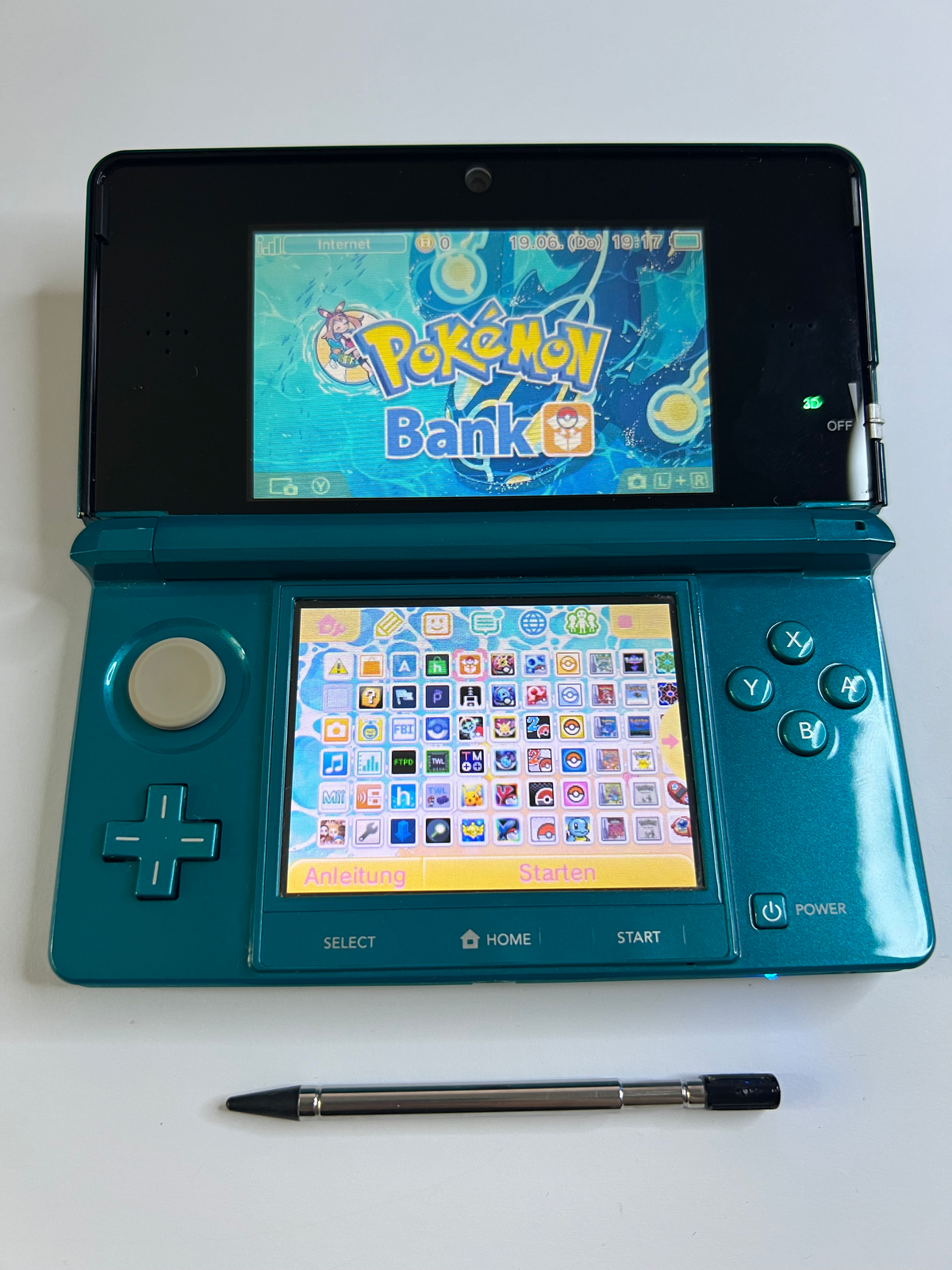 Nintendo 3DS Konsole türkis blau mit 128GB, Pokemon Bank, Poke Mover & vielen Extras