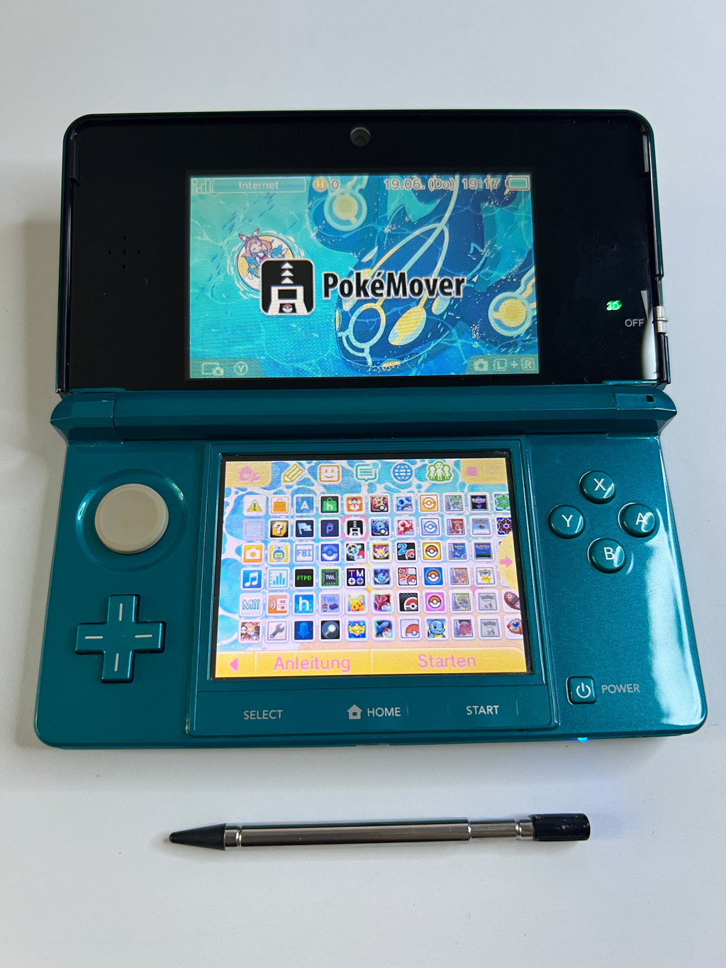 Nintendo 3DS Konsole türkis blau mit 128GB, Pokemon Bank, Poke Mover & vielen Extras