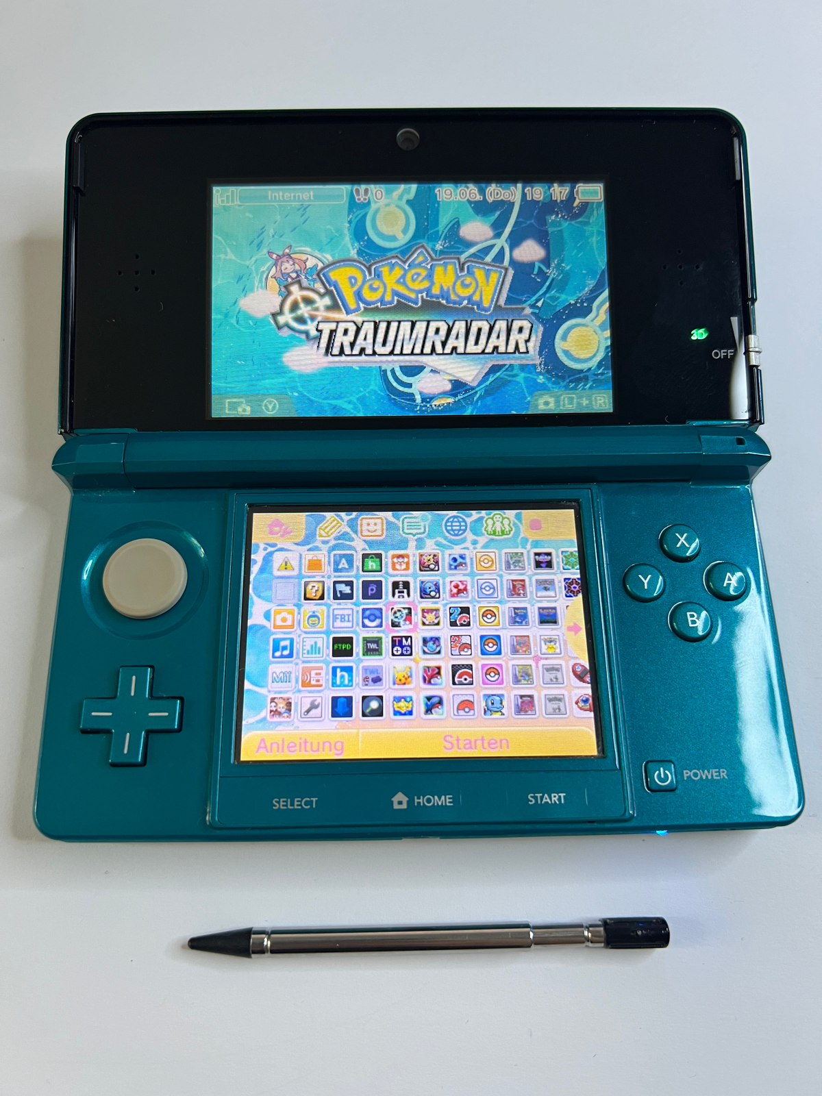Nintendo 3DS Konsole türkis blau mit 128GB, Pokemon Bank, Poke Mover & vielen Extras