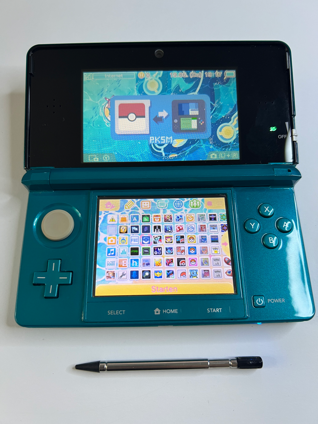 Nintendo 3DS Konsole türkis blau mit 128GB, Pokemon Bank, Poke Mover & vielen Extras