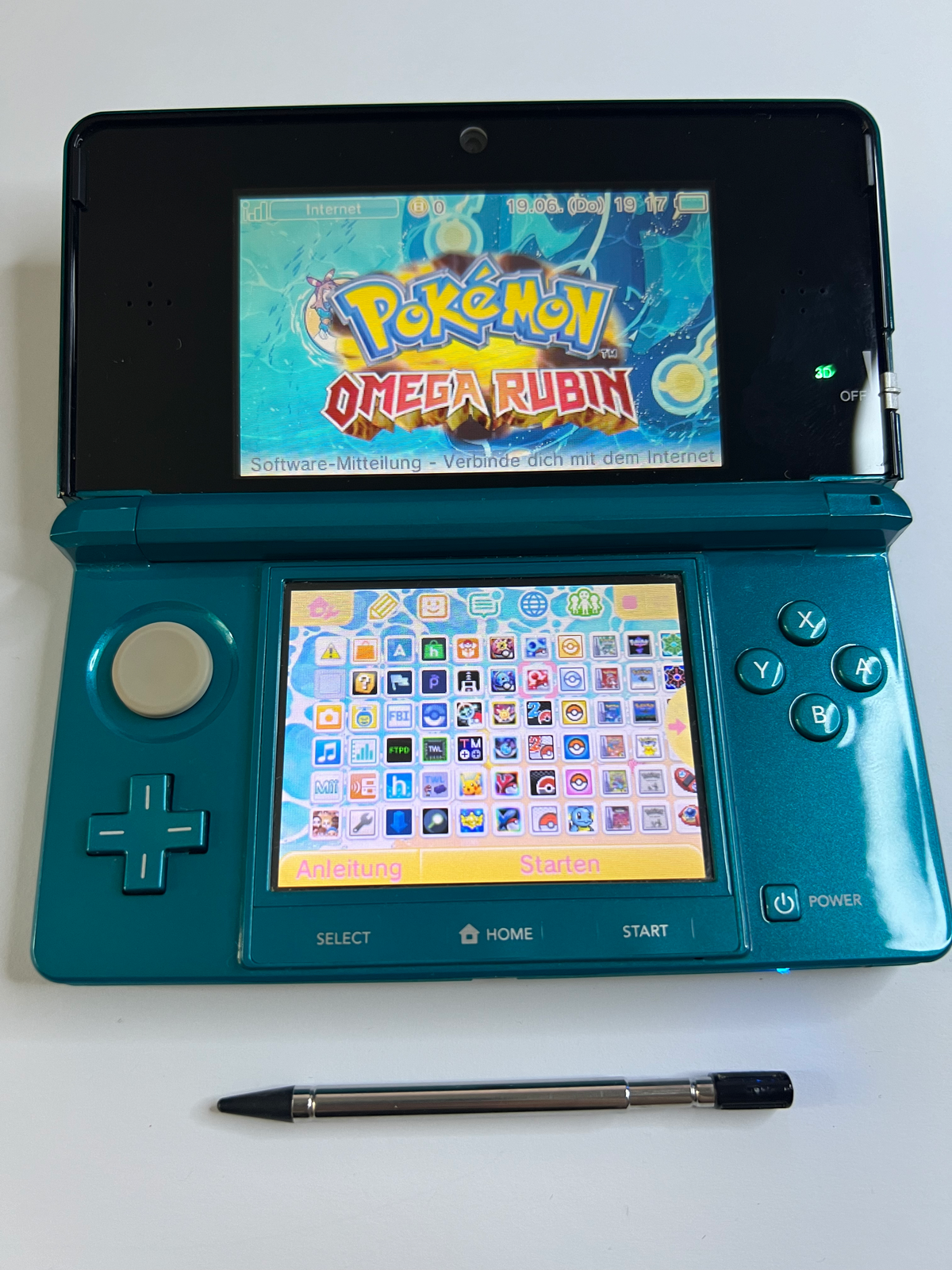 Nintendo 3DS Konsole türkis blau mit 128GB, Pokemon Bank, Poke Mover & vielen Extras