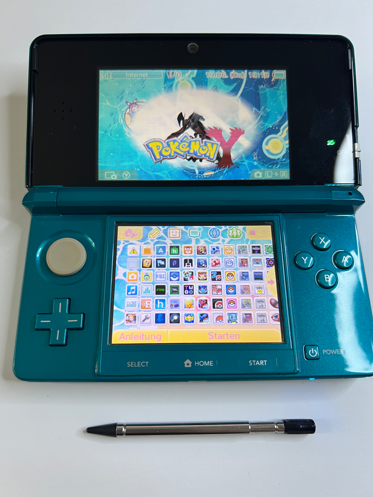 Nintendo 3DS Konsole türkis blau mit 128GB, Pokemon Bank, Poke Mover & vielen Extras
