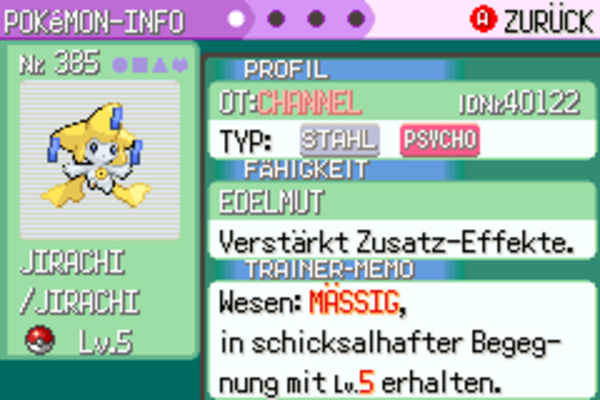 Pokémon CHANNEL Jirachi - Pokémon Smaragd, Rubin, Saphir, Feuerrot, Blattgrün